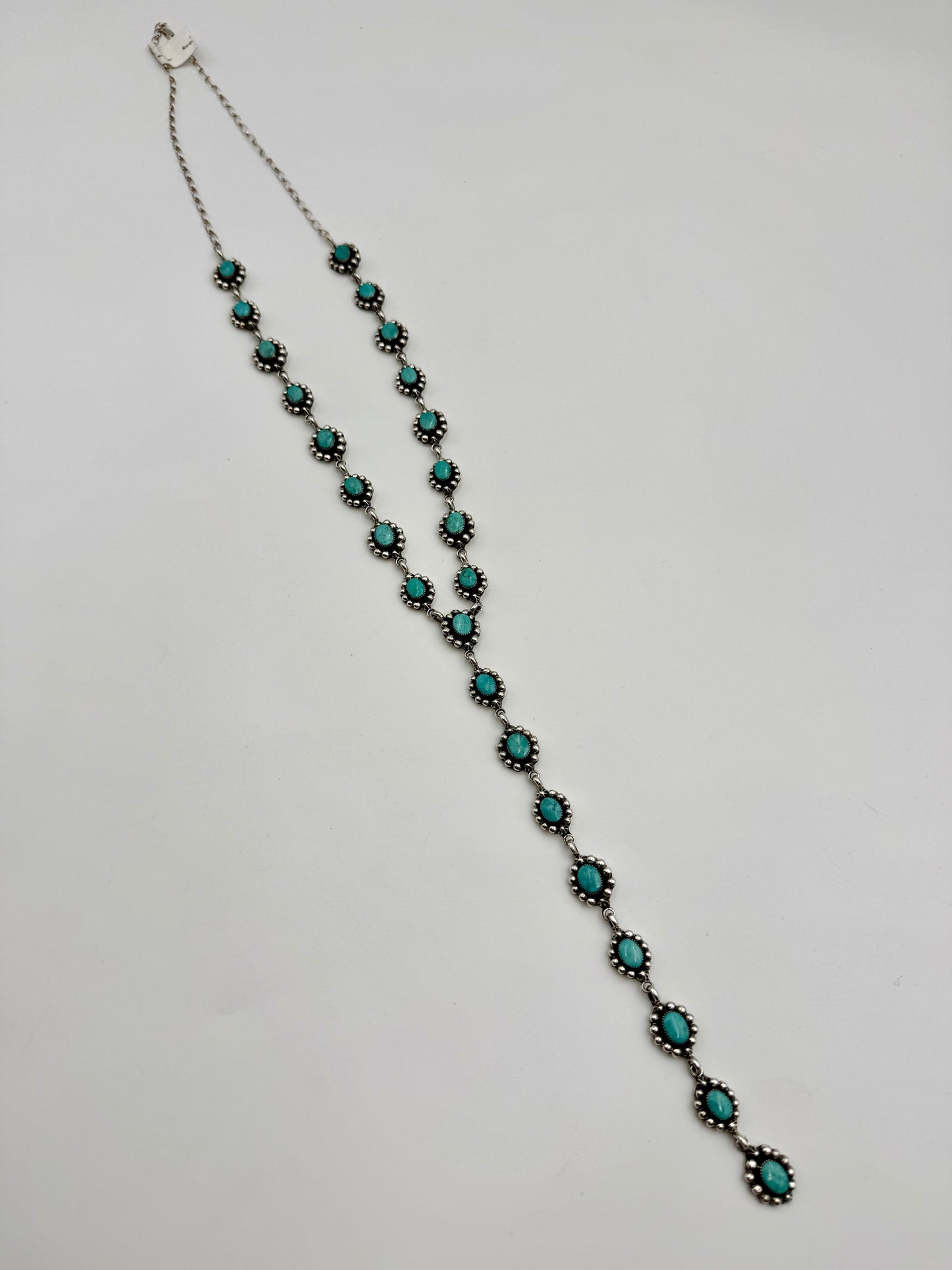 Native Turquoise Extra Long Statement Sterling Silver Lariat Necklace