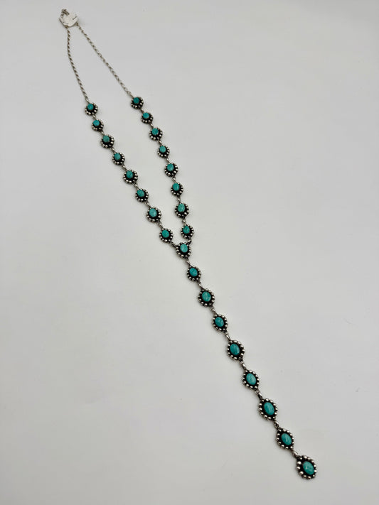 Native Turquoise Extra Long Statement Sterling Silver Lariat Necklace