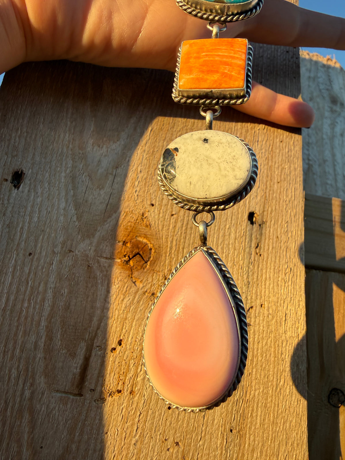 Navajo Multi Stone Big Lariat Sterling Silver Handmade Necklace By Vicky Hicks