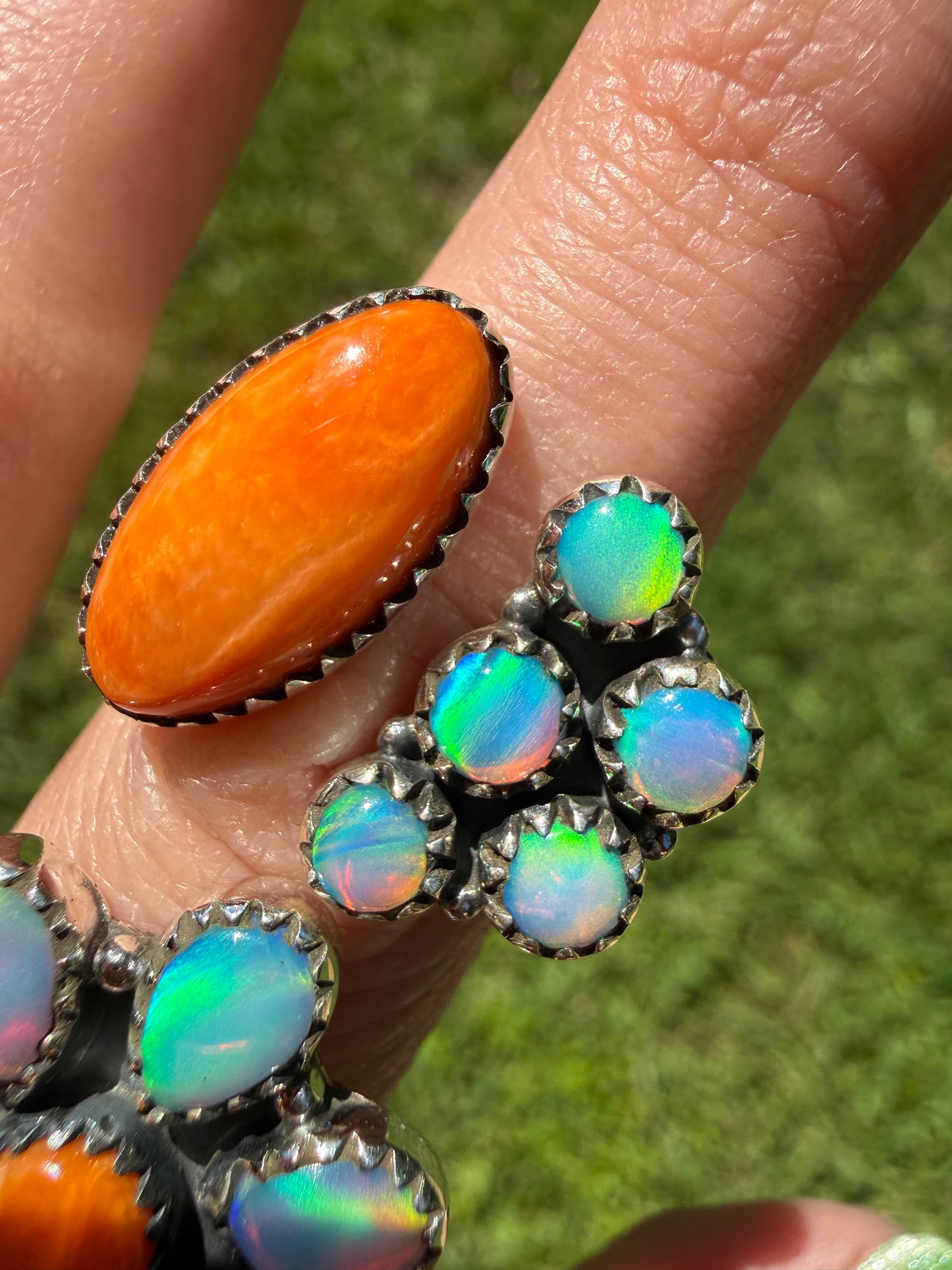 Orange Spiny And Balloon Opal Sterling Silver Rings