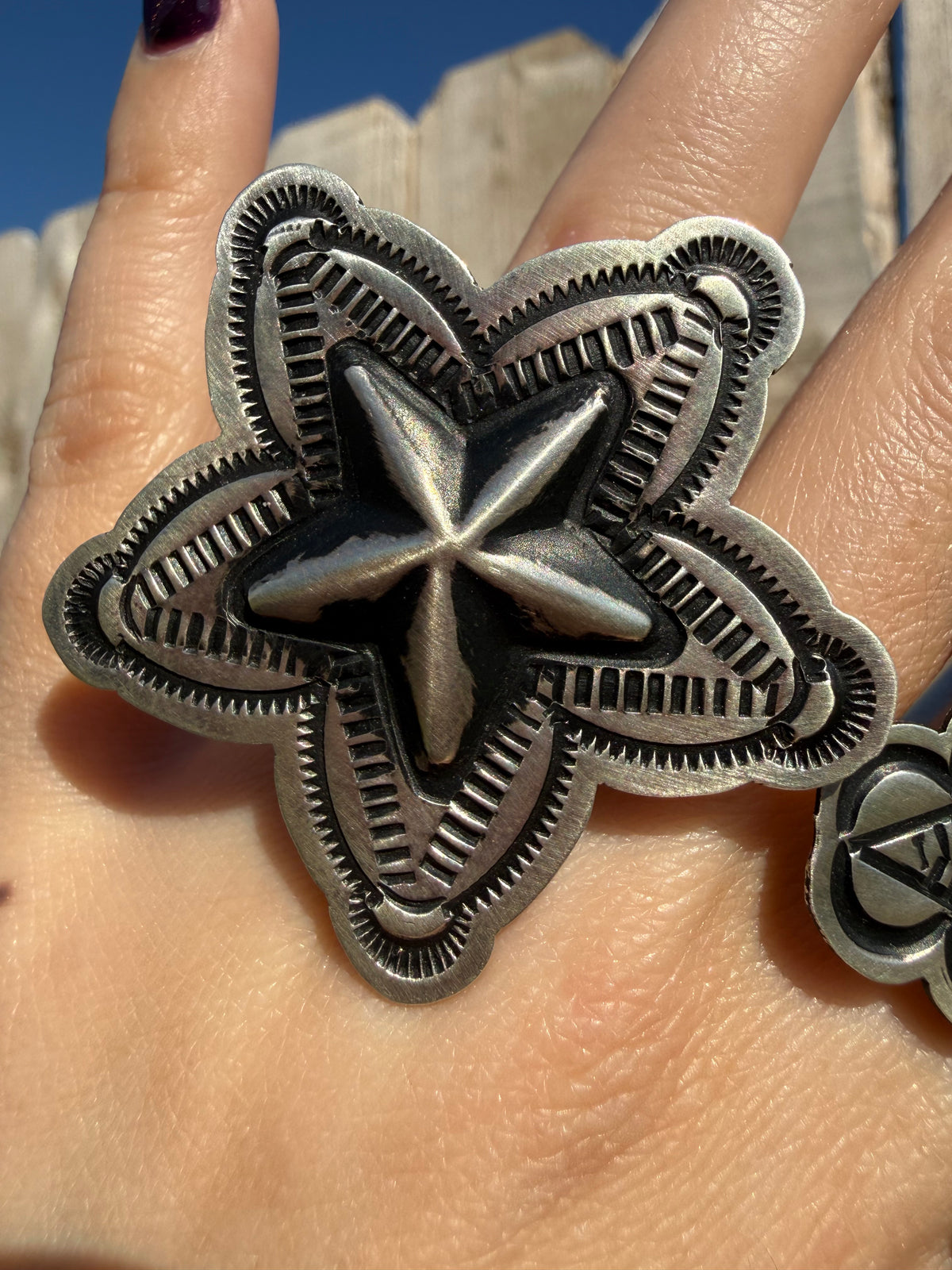 Navajo Star Concho Sterling Silver Adjustable Ring