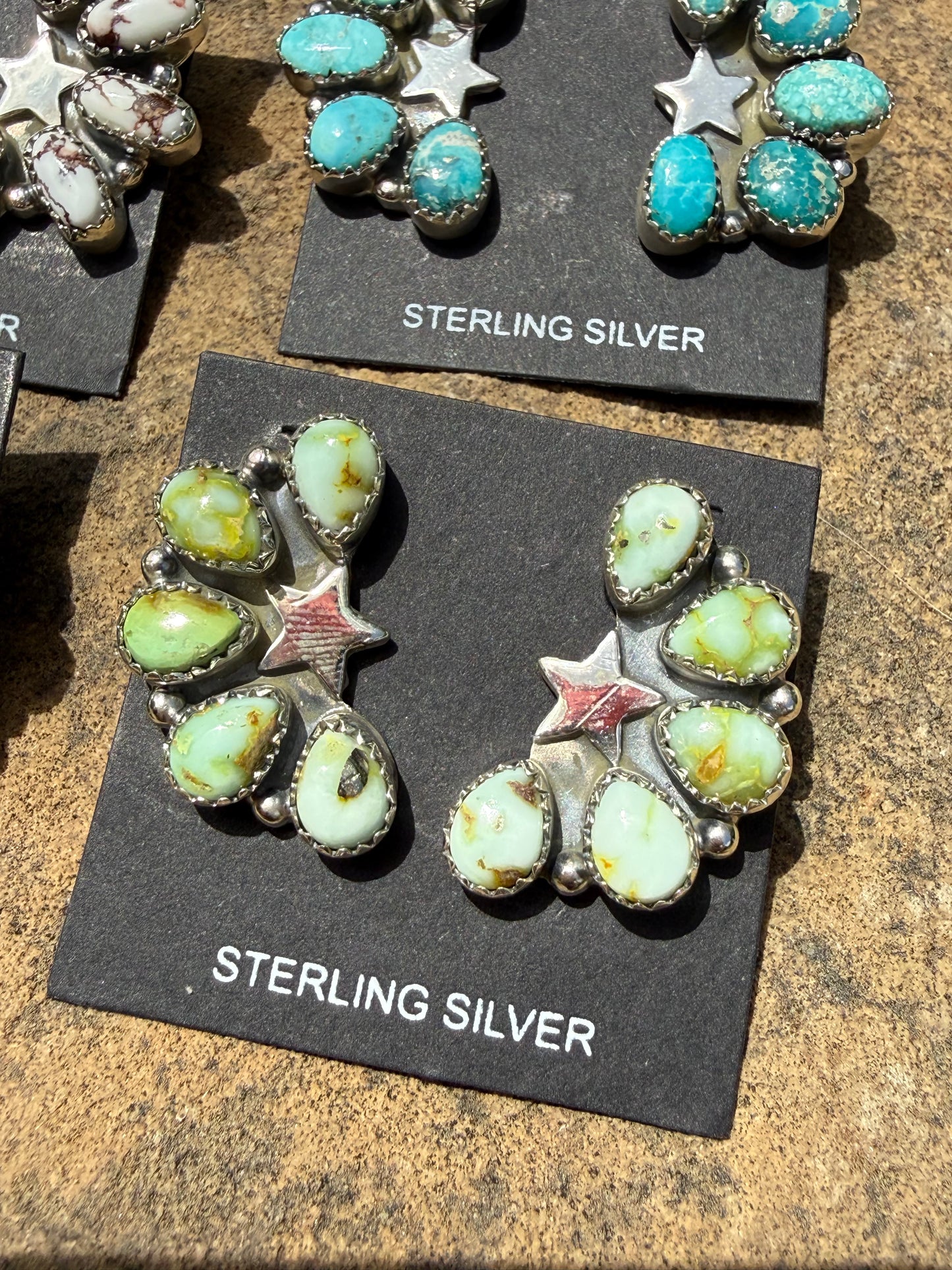 Turquoise Star and Multi Stone Half Cluster Sterling Silver Earrings
