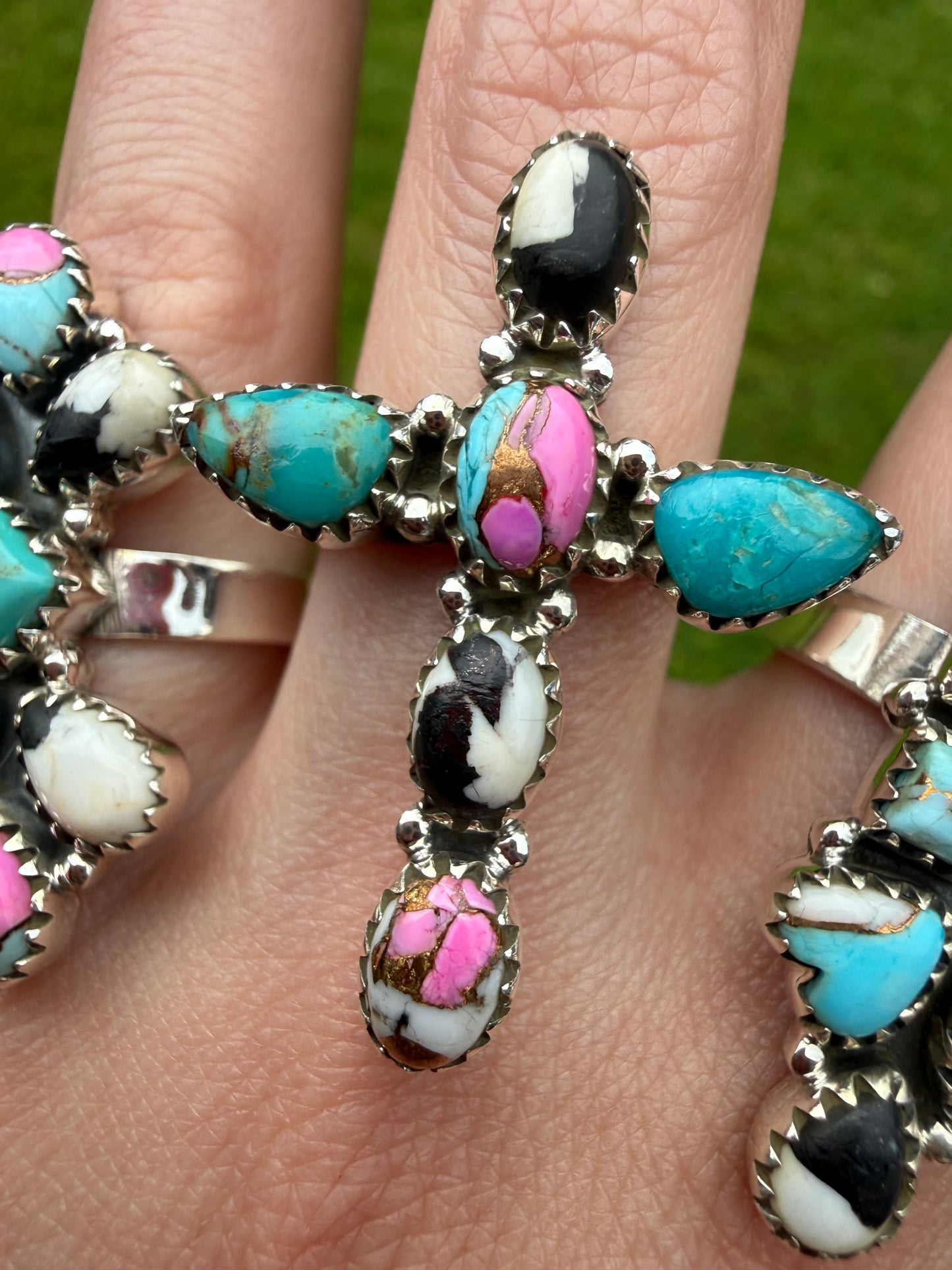 White Buffalo and Cotton Candy Adjustable Sterling Silver Rings