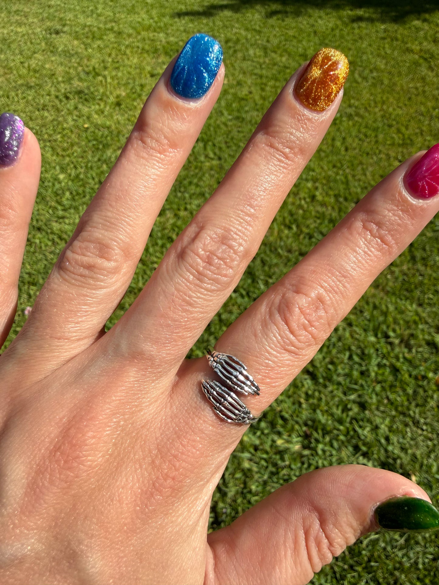 Skeleton Hands Sterling Silver Floater Ring