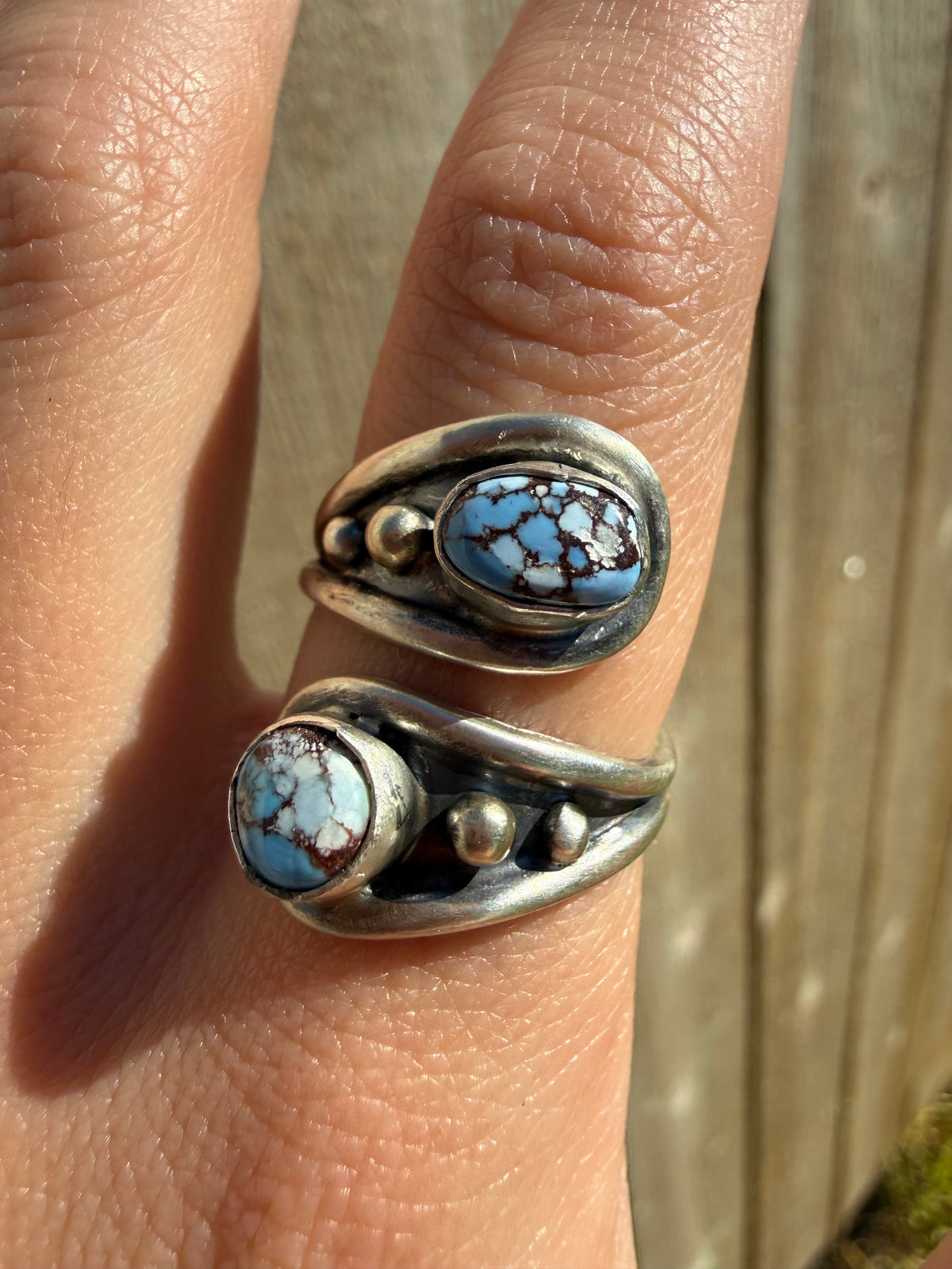 Navajo Golden Hills Spoon Shape Sterling Silver Floater Bypass Ring