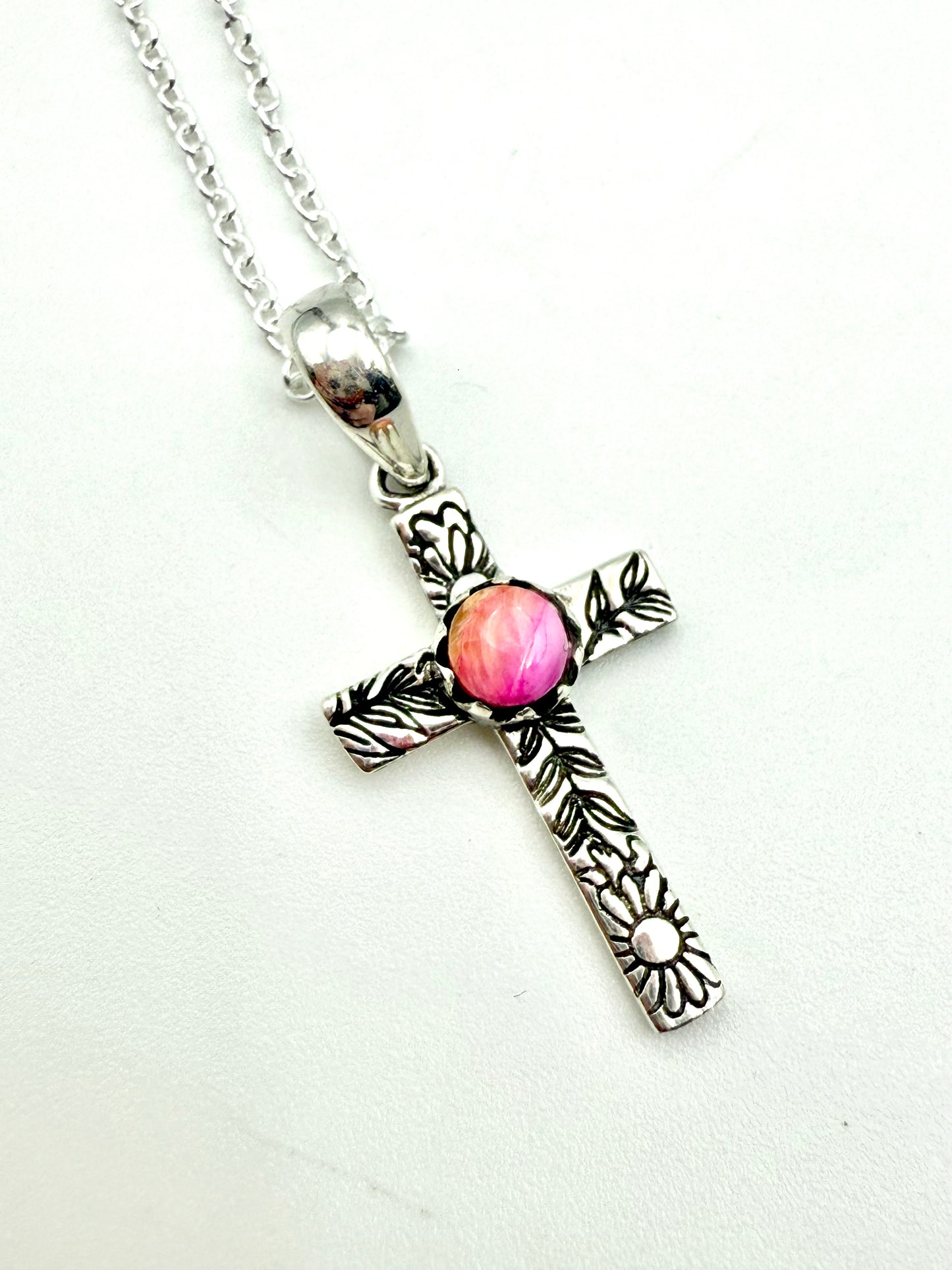 Cross Turquoise and Stone Accent Sterling Silver Necklace