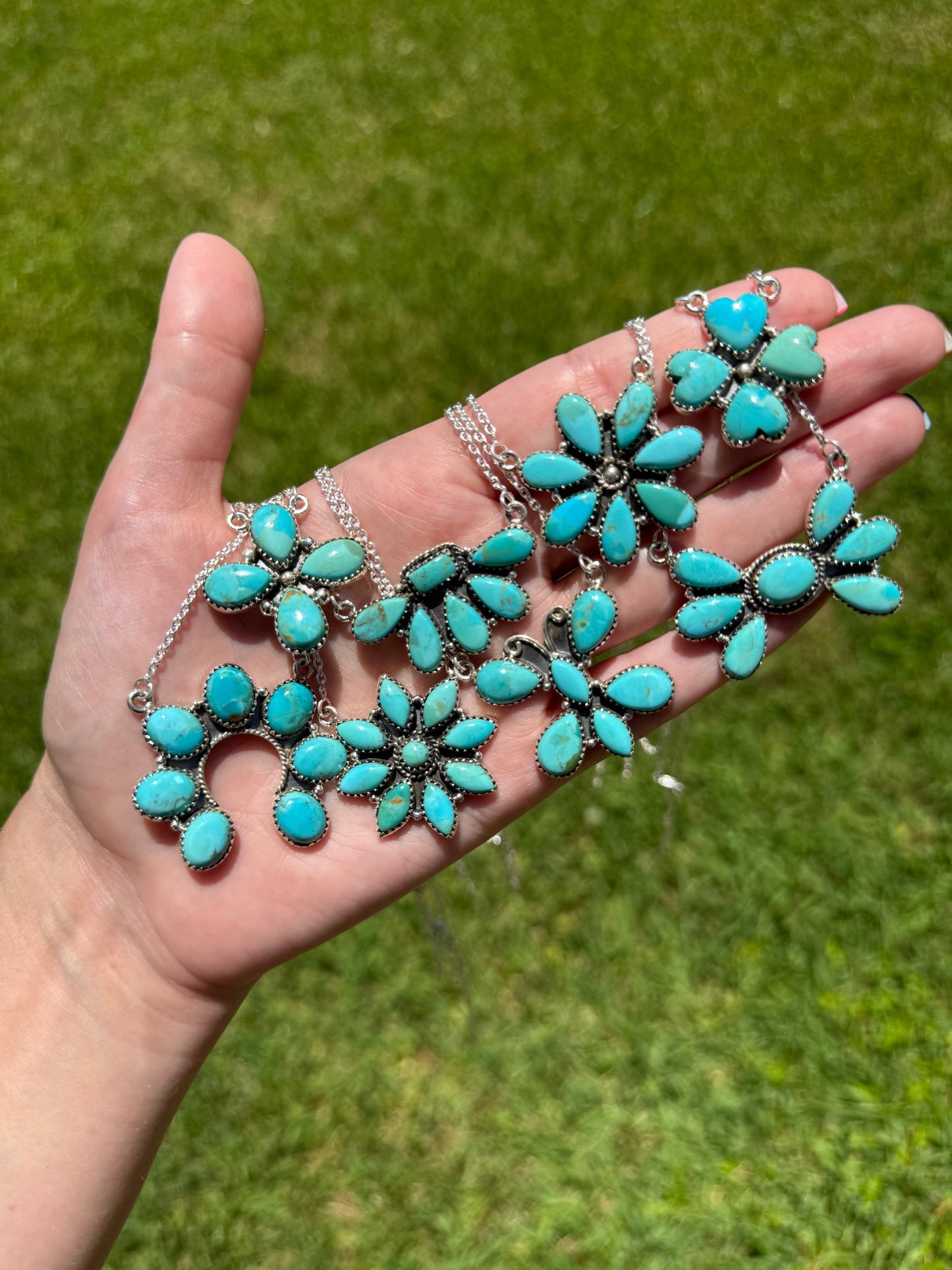 Kingman Turquoise Classic Cluster Sterling Silver Necklace