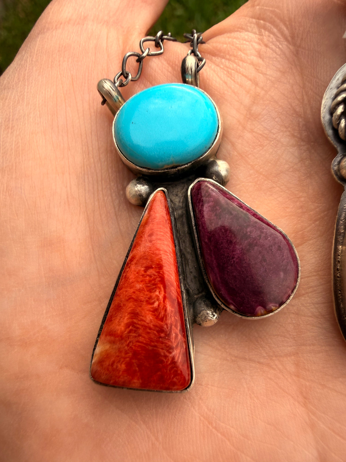 Navajo Multi 3 Stone Mixed Cluster Necklace or Pendant