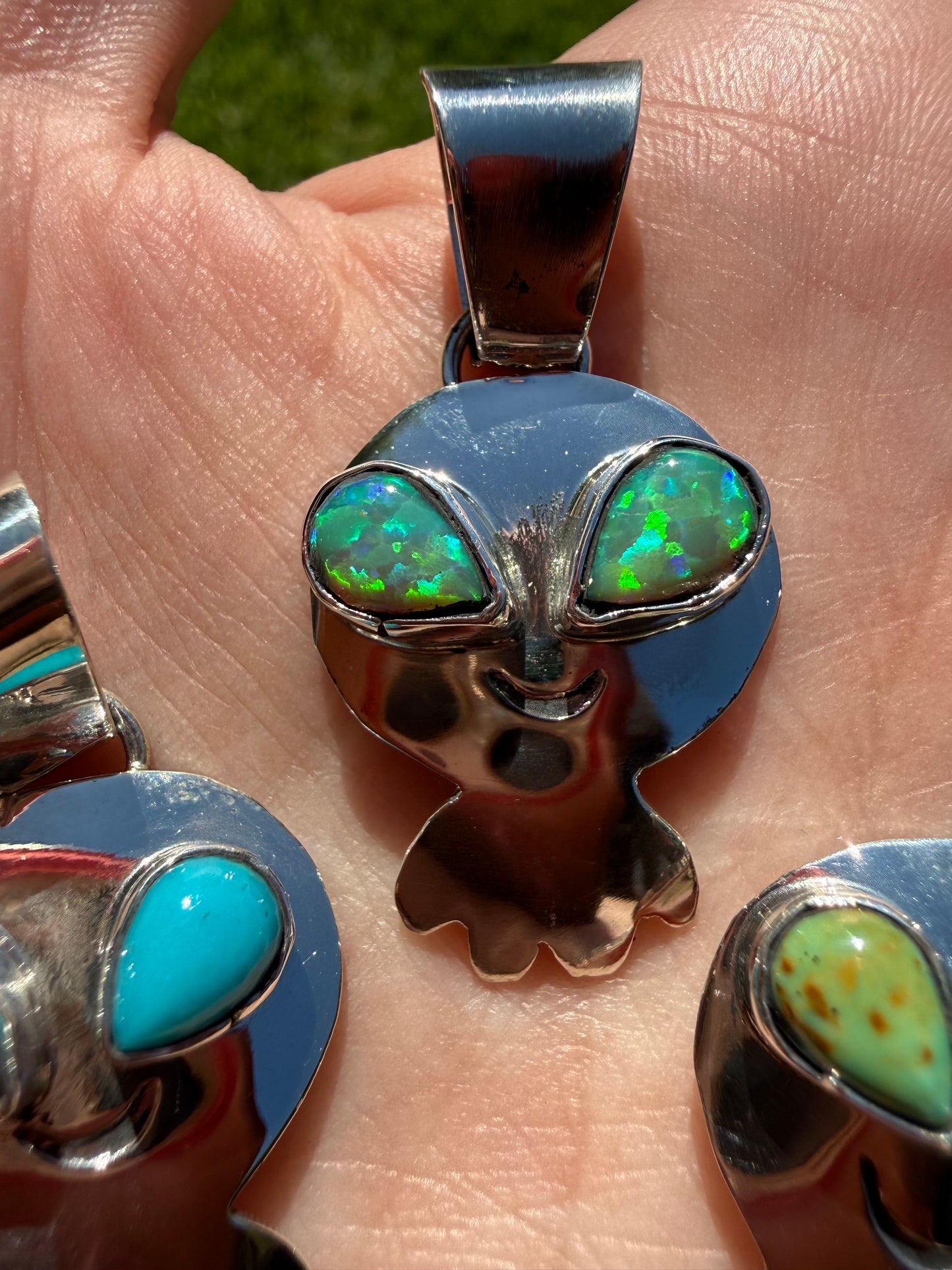 Navajo Turquoise Alien Sterling Silver Pendant