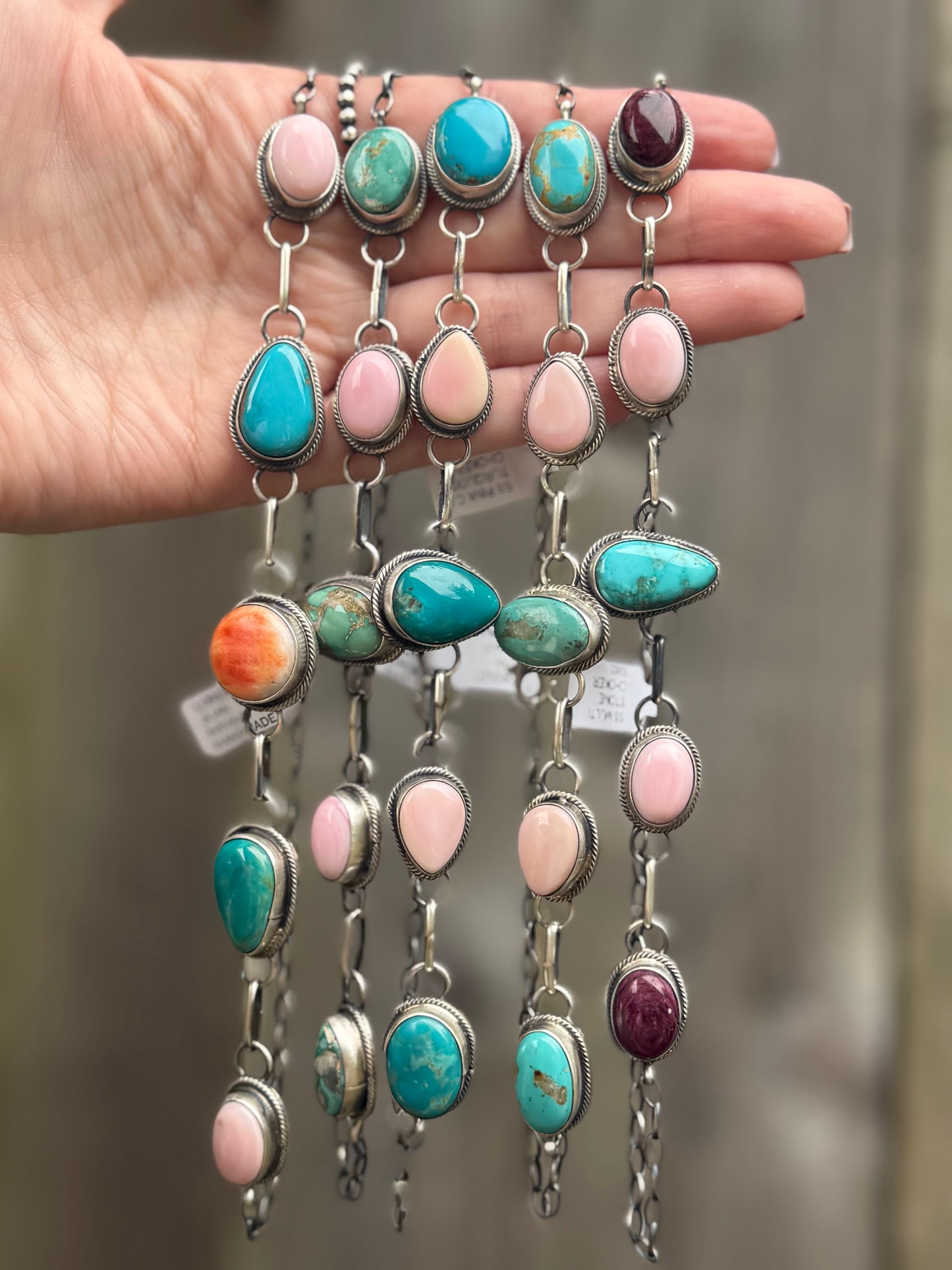 Navajo Pink Conch And Turquoise Multi Colored Sterling Silver Choker
