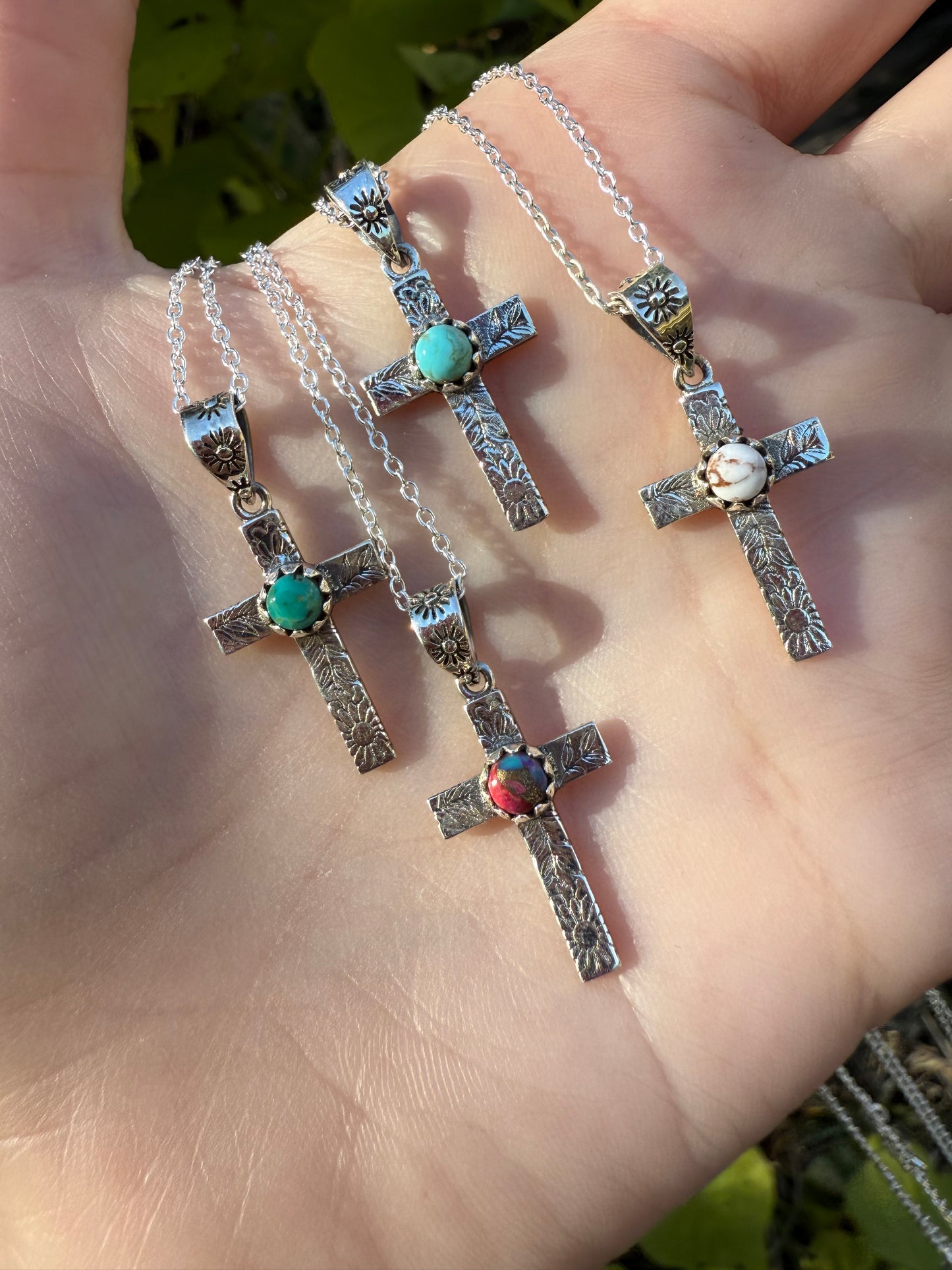 Cross Turquoise and Stone Accent Sterling Silver Necklace
