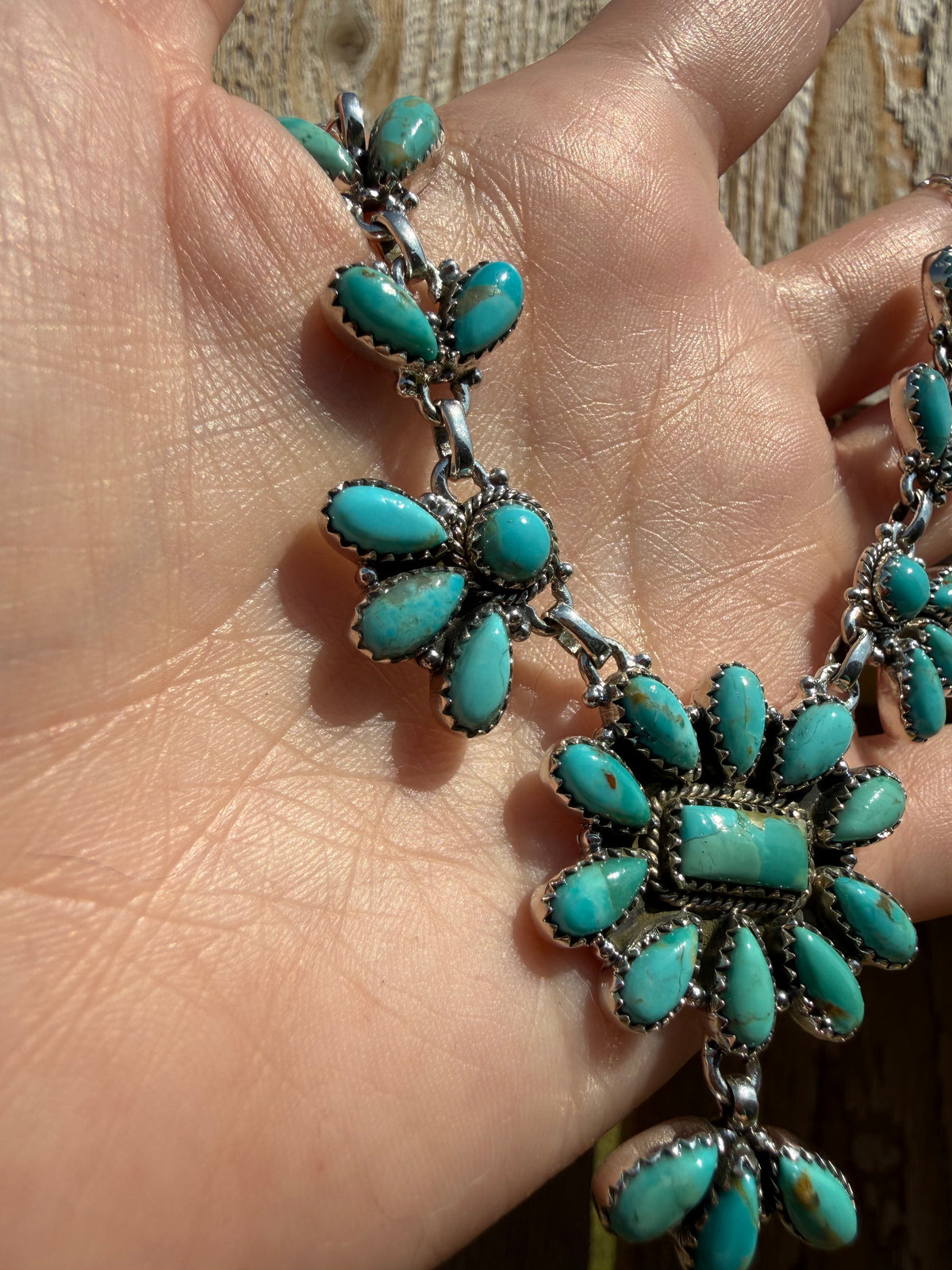 Kingman Turquoise Multi Cluster Sterling Silver Necklace