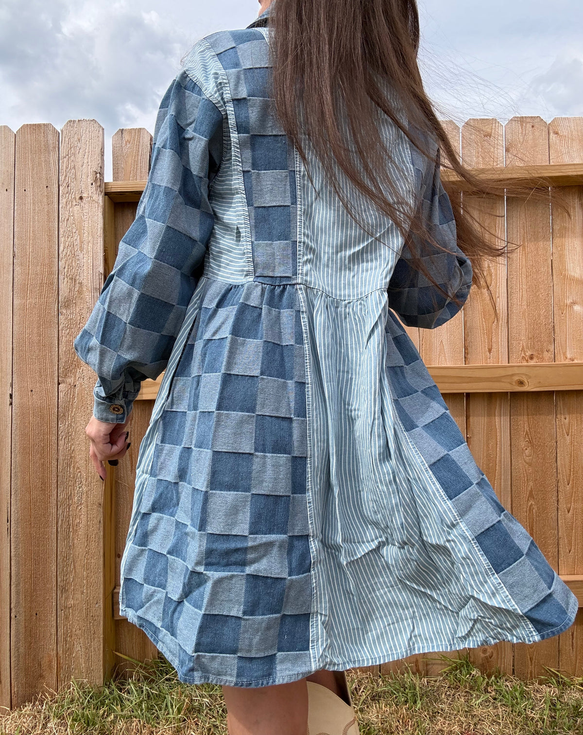 Check Me Out Denim Long Sleeve Button Down Dress