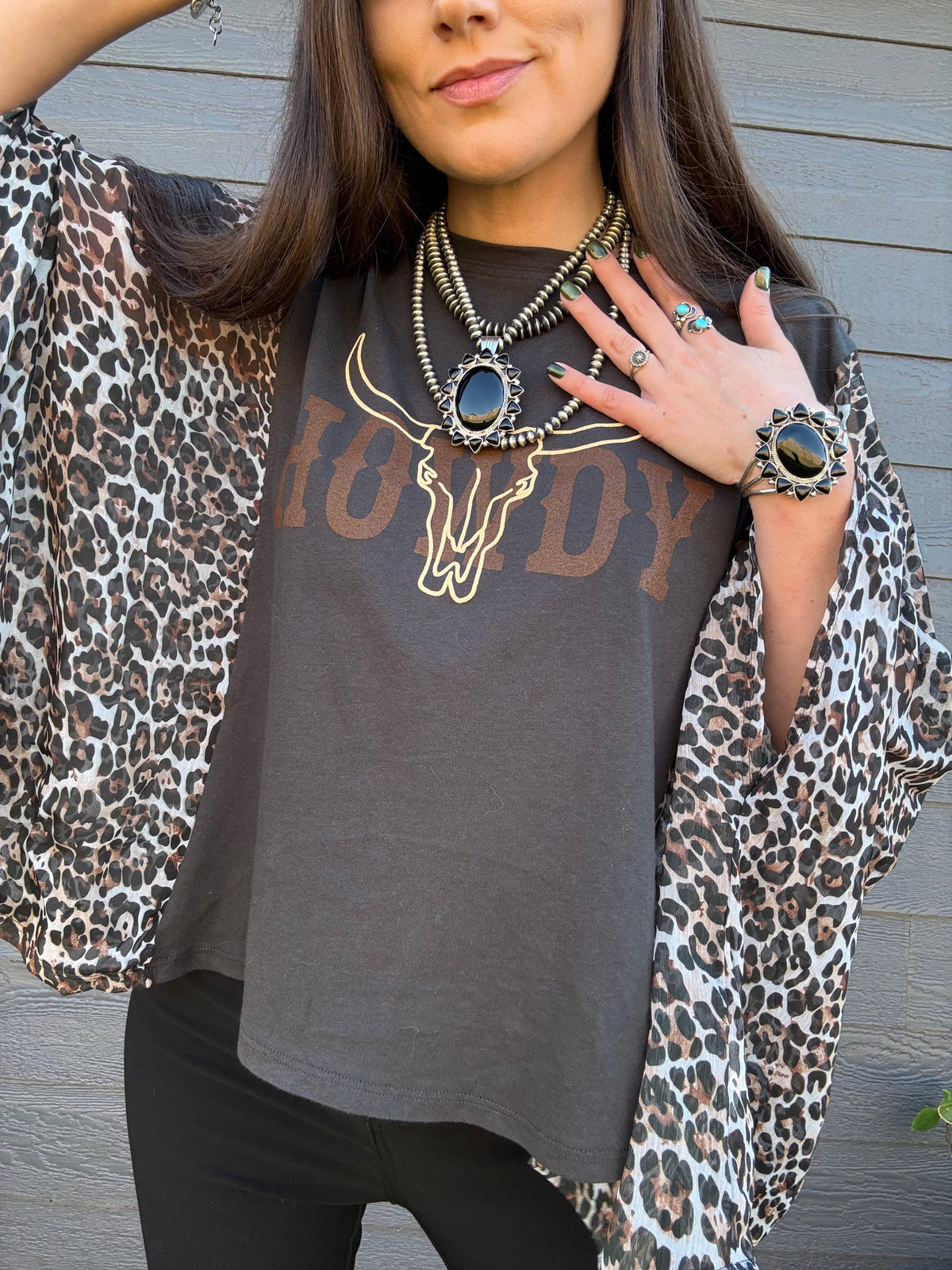 Howdy Longhorn Cheetah Kaftan Shirt