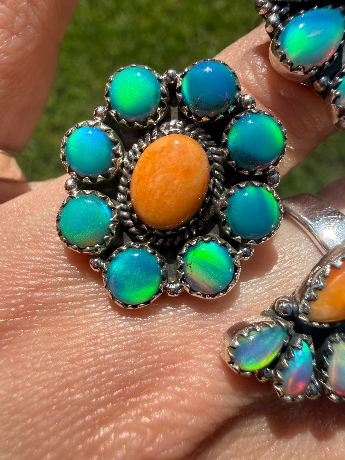 Orange Spiny And Balloon Opal Sterling Silver Rings