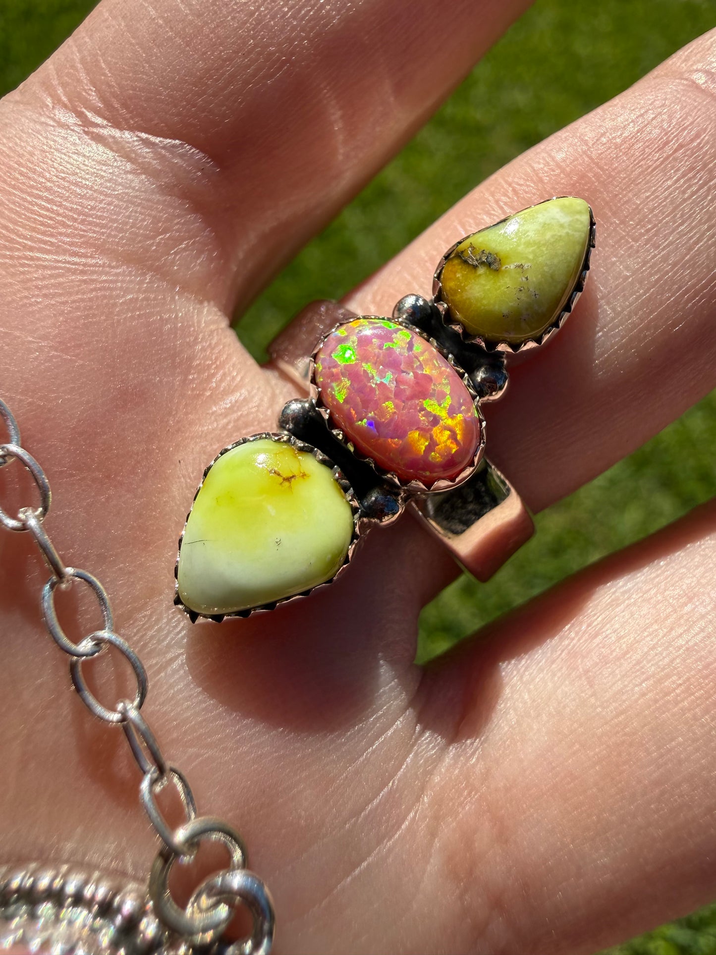 Palomino and Peach Balloon Opal Necklaces or Adjustable Ring