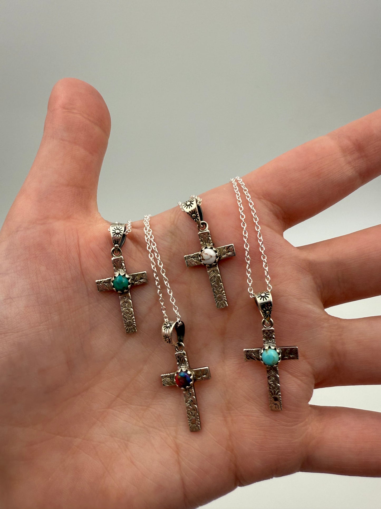 Cross Turquoise and Stone Accent Sterling Silver Necklace