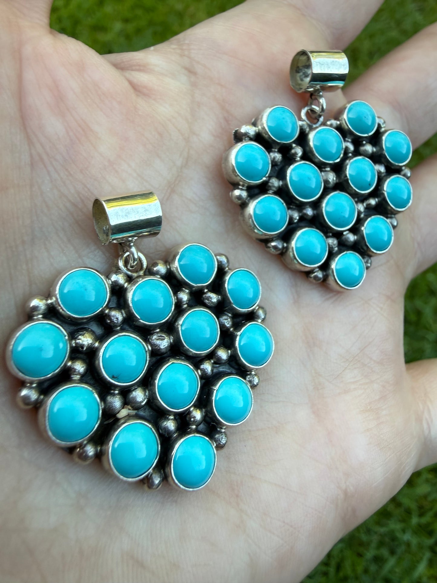 Navajo Turquoise Heart Cluster Sterling Silver Pendant