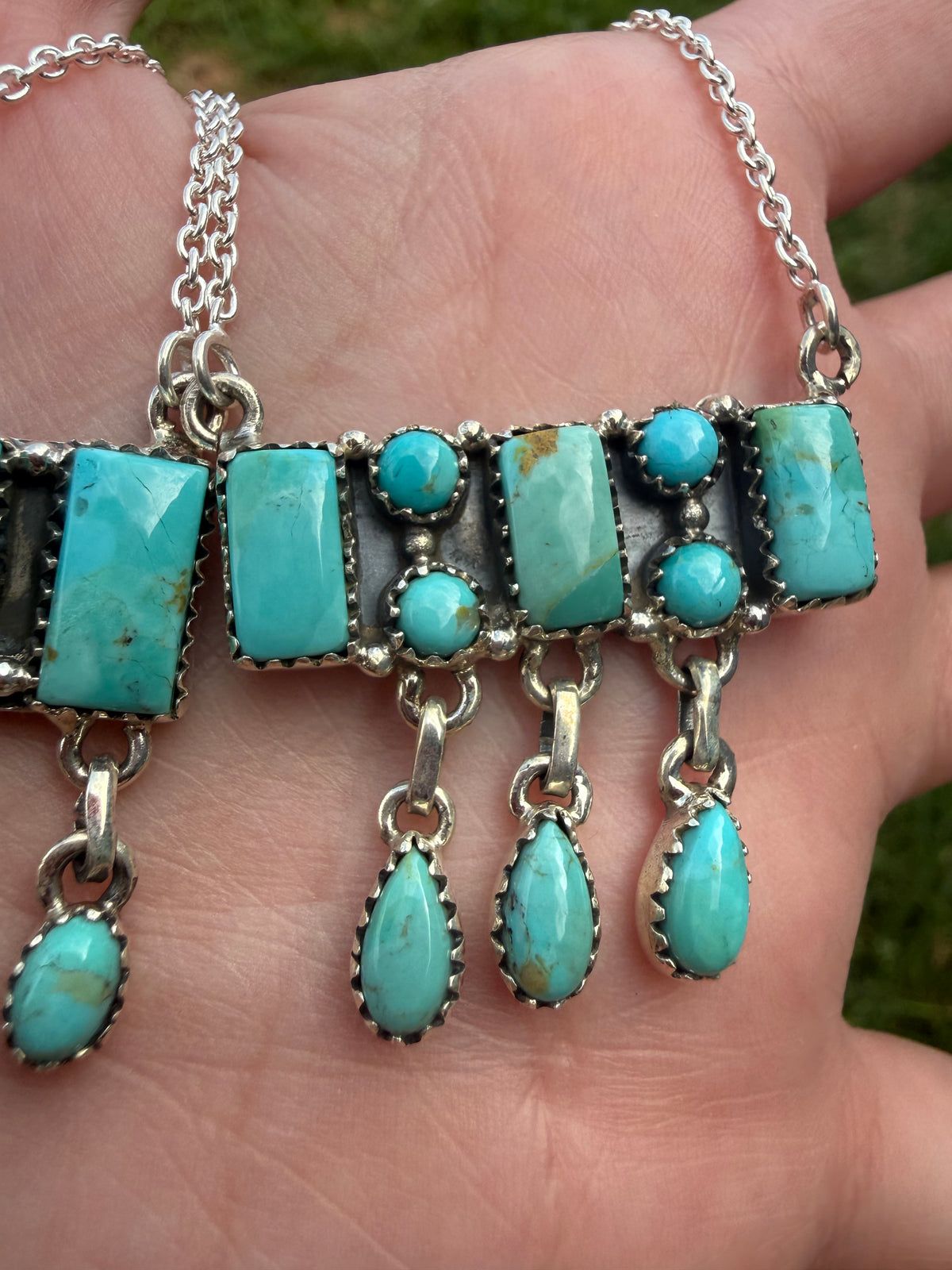 Kingman Turqouise Rain Drop Bar Sterling Silver Necklace