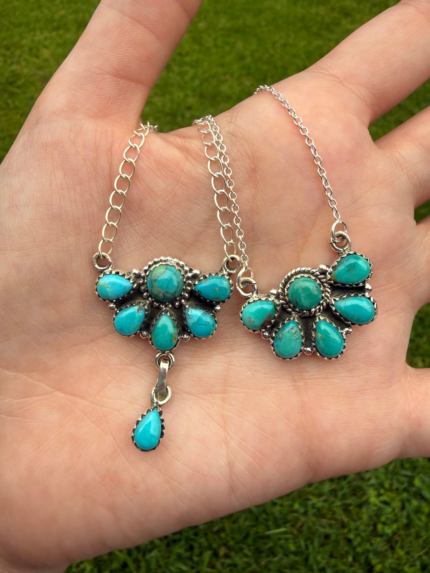 Kingman Turquoise Classic Half Cluster Sterling Silver Necklace