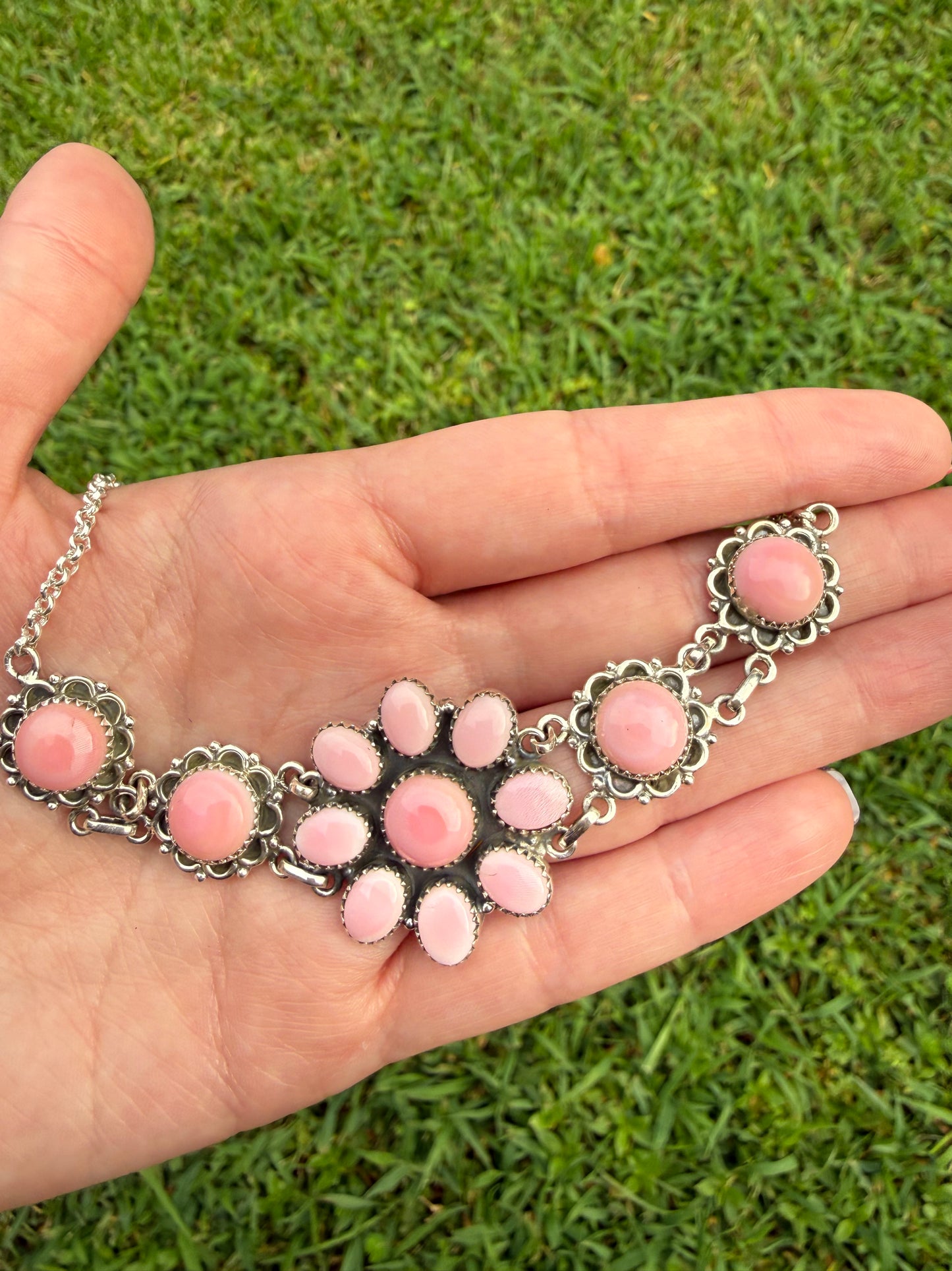 Pink Conch Full Flower Sterling Silver Choker Necklace