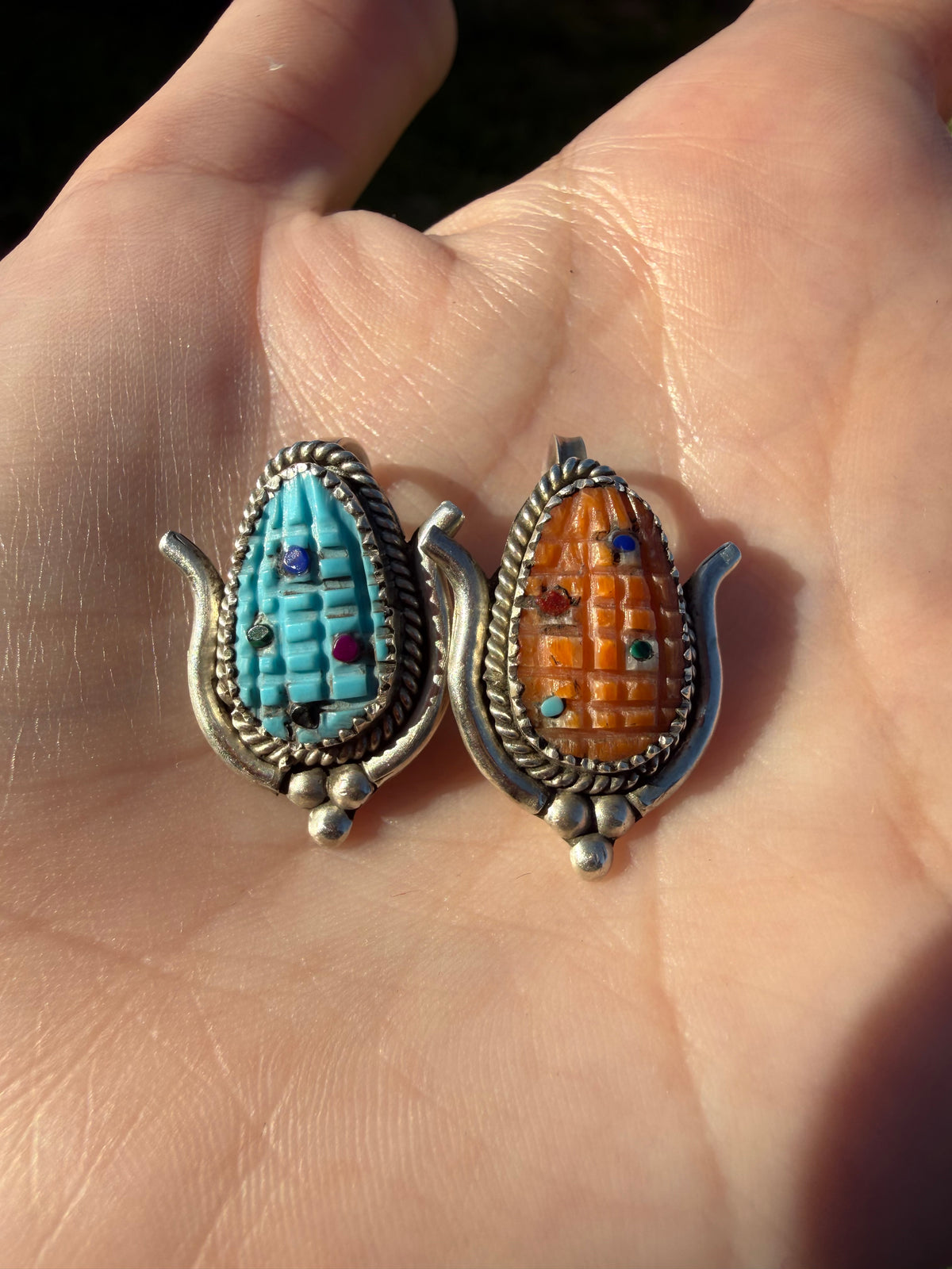 Zuni Turquoise or Spiny Corn Sterling Silver Pendant