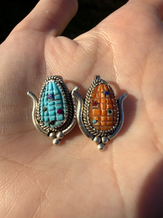 Zuni Turquoise or Spiny Corn Sterling Silver Pendant