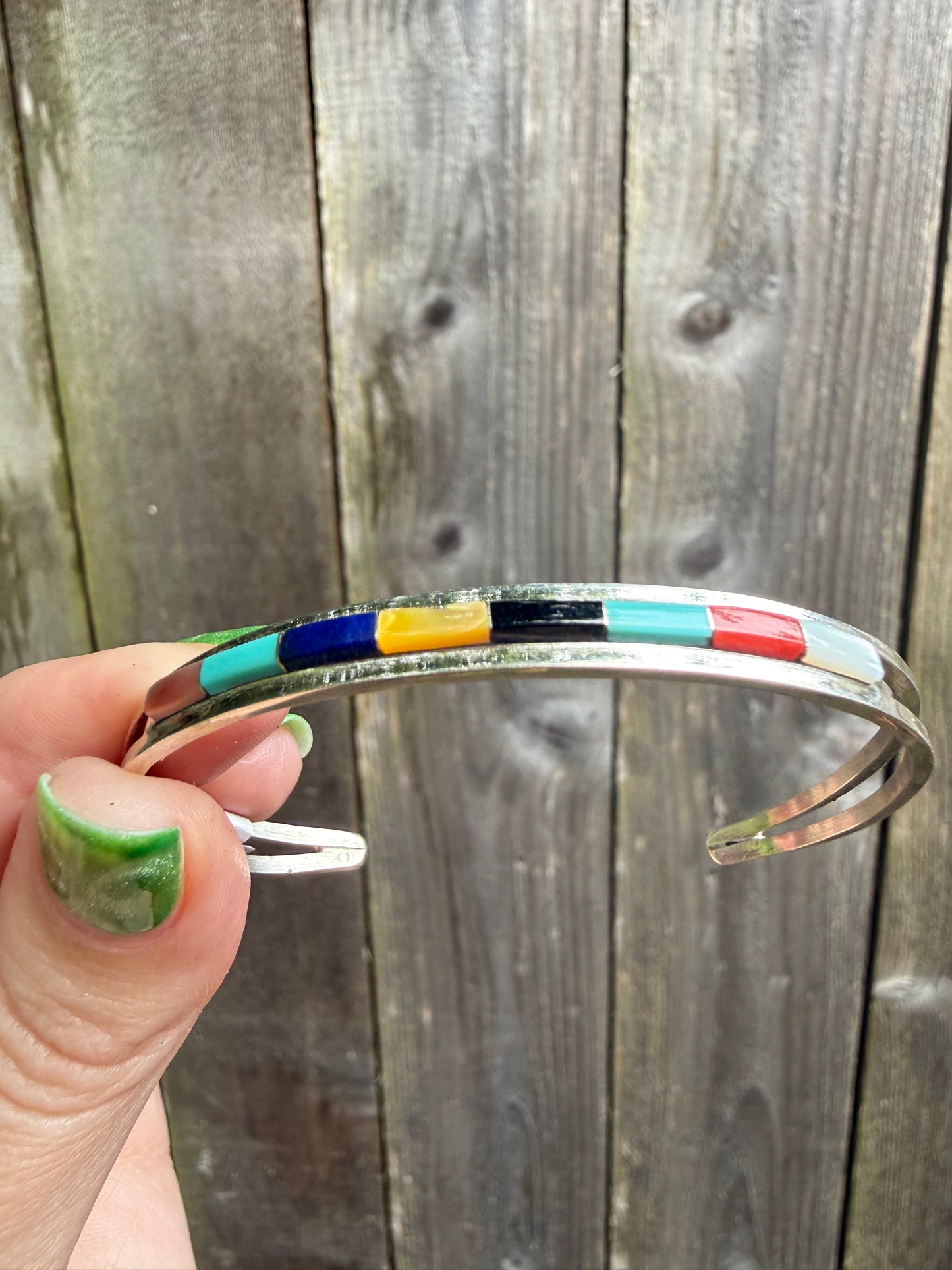 Native Multi Stone Or Turquoise Inlay Sterling Silver Cuff