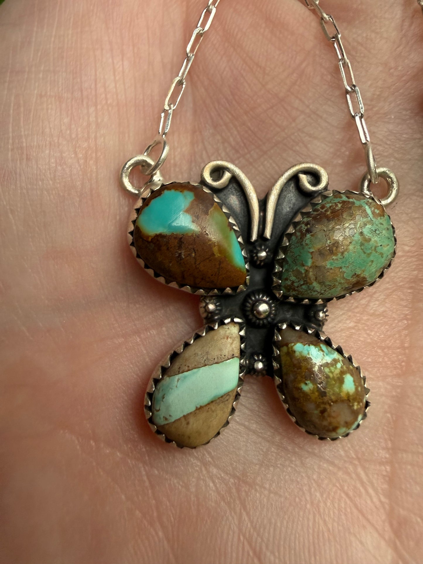Royston Ribbon Turquoise Sterling Silver Heart or Butterfly Necklace