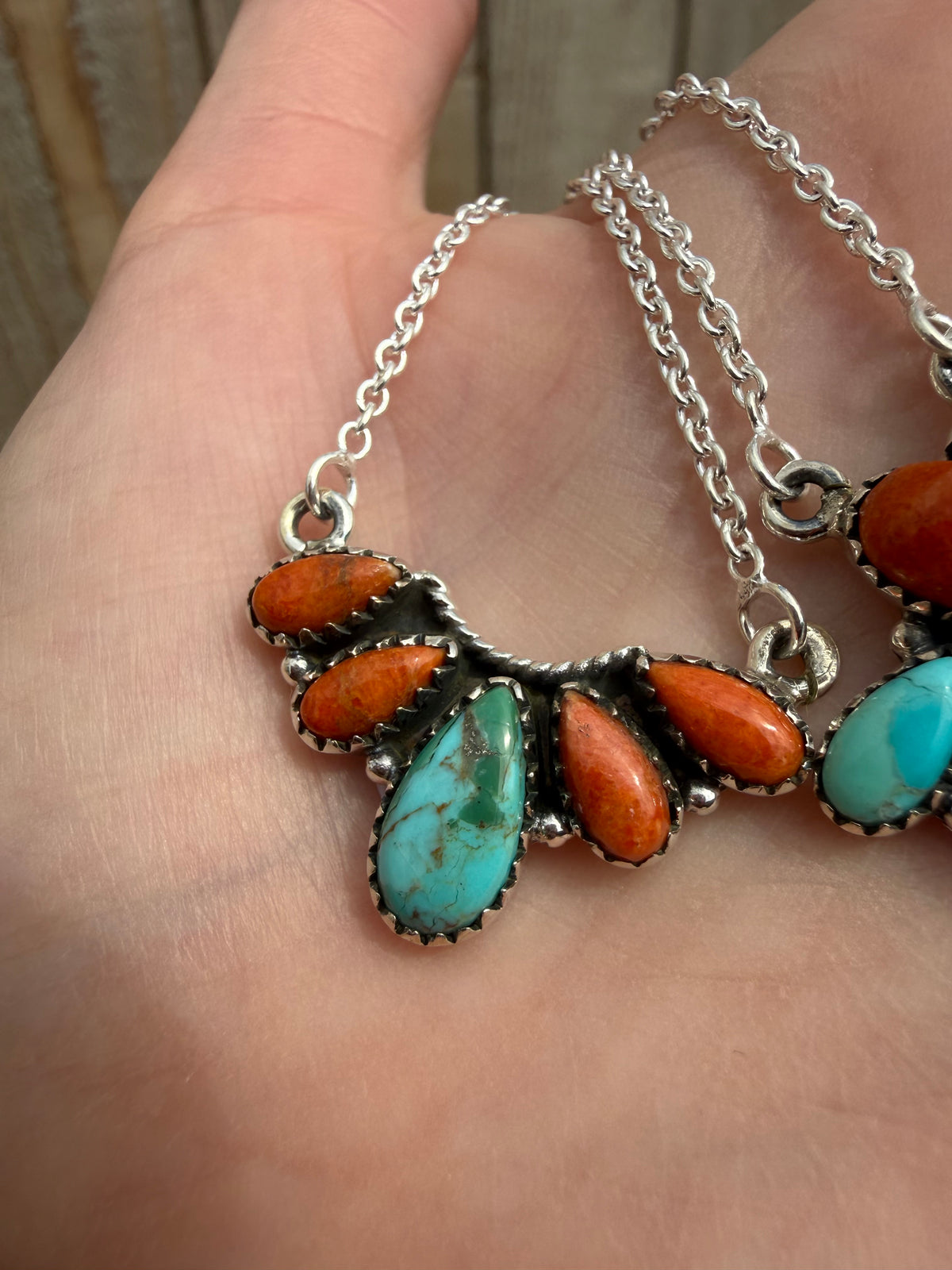Kingman Turquoise and Orange Mojave Sterling Silver Necklace
