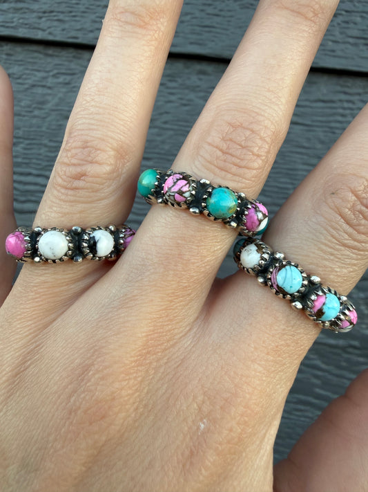 Cotton Candy Turquoise Infinity Sterling Silver Ring - Size 8