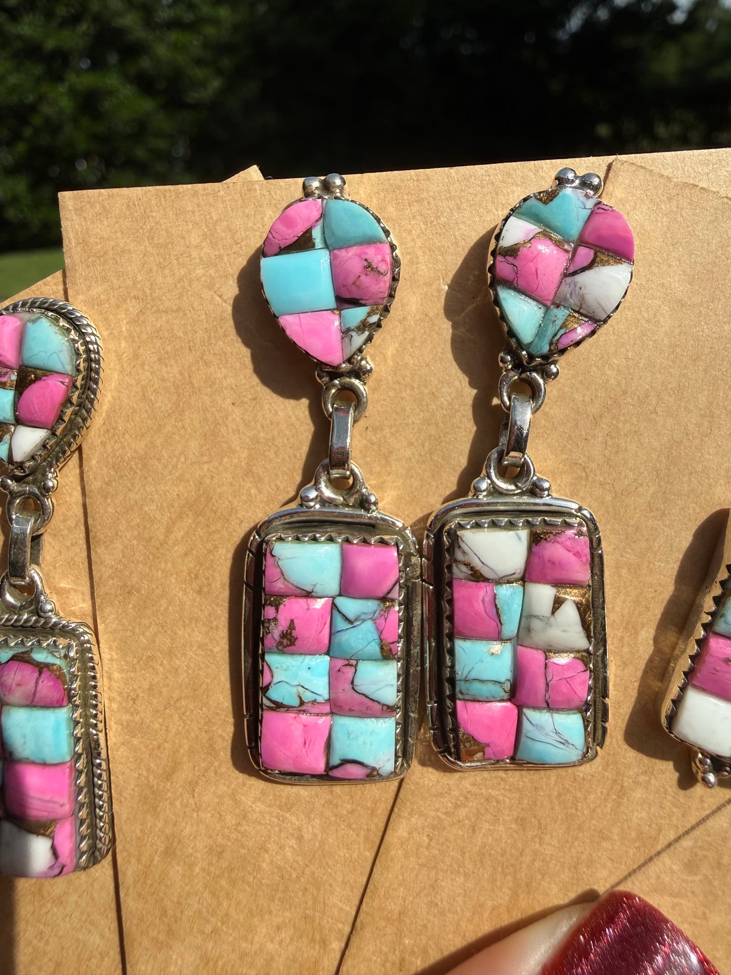 Cotton Candy Turquoise Cobblestone Sterling Silver Bar Dangle Earrings