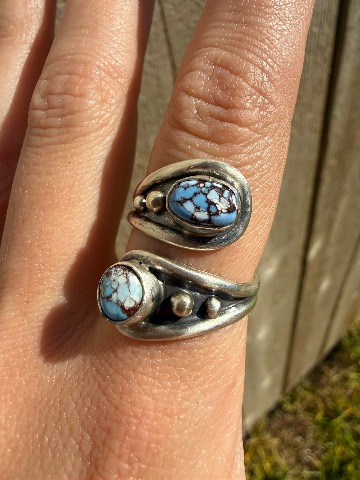 Navajo Golden Hills Spoon Shape Sterling Silver Floater Bypass Ring