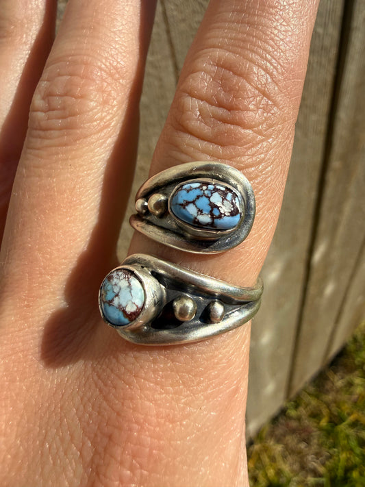 Navajo Golden Hills Spoon Shape Sterling Silver Floater Bypass Ring