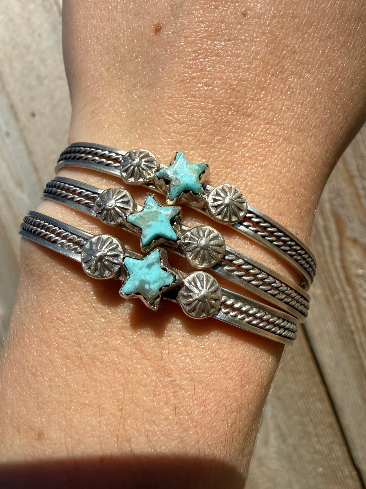 Navajo Turquoise Dainty Star Sterling Silver Cuff Bracelet