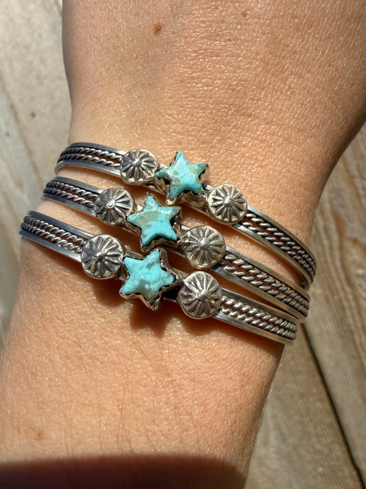 Navajo Turquoise Dainty Star Sterling Silver Cuff Bracelet