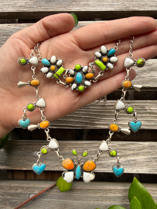 Bumblebee Jasper, Kingman Turquoise, and Lime Dahlia Statement Necklace or Choker