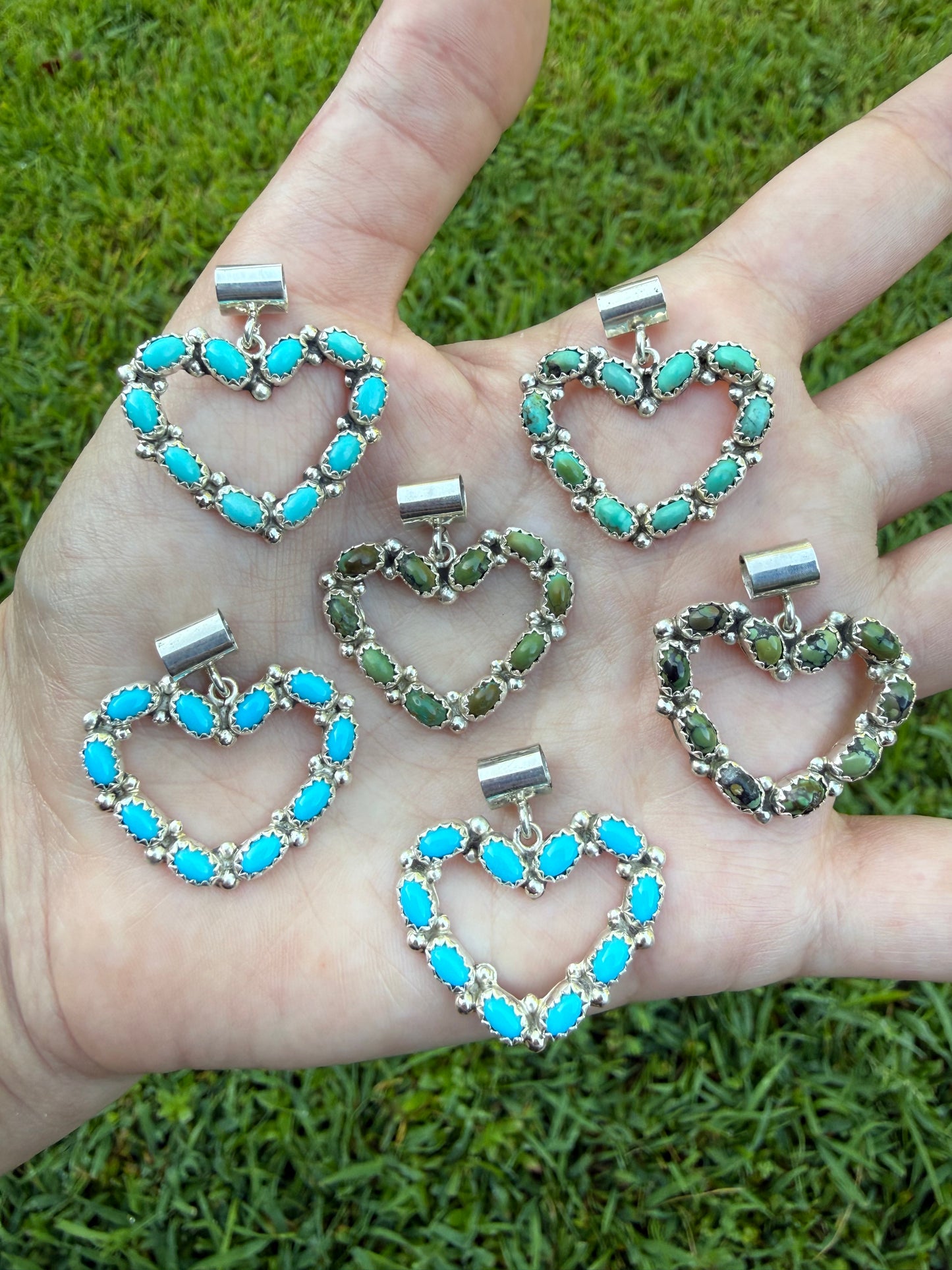 Navajo Turquoise Heart Outline Sterling Silver Pendant
