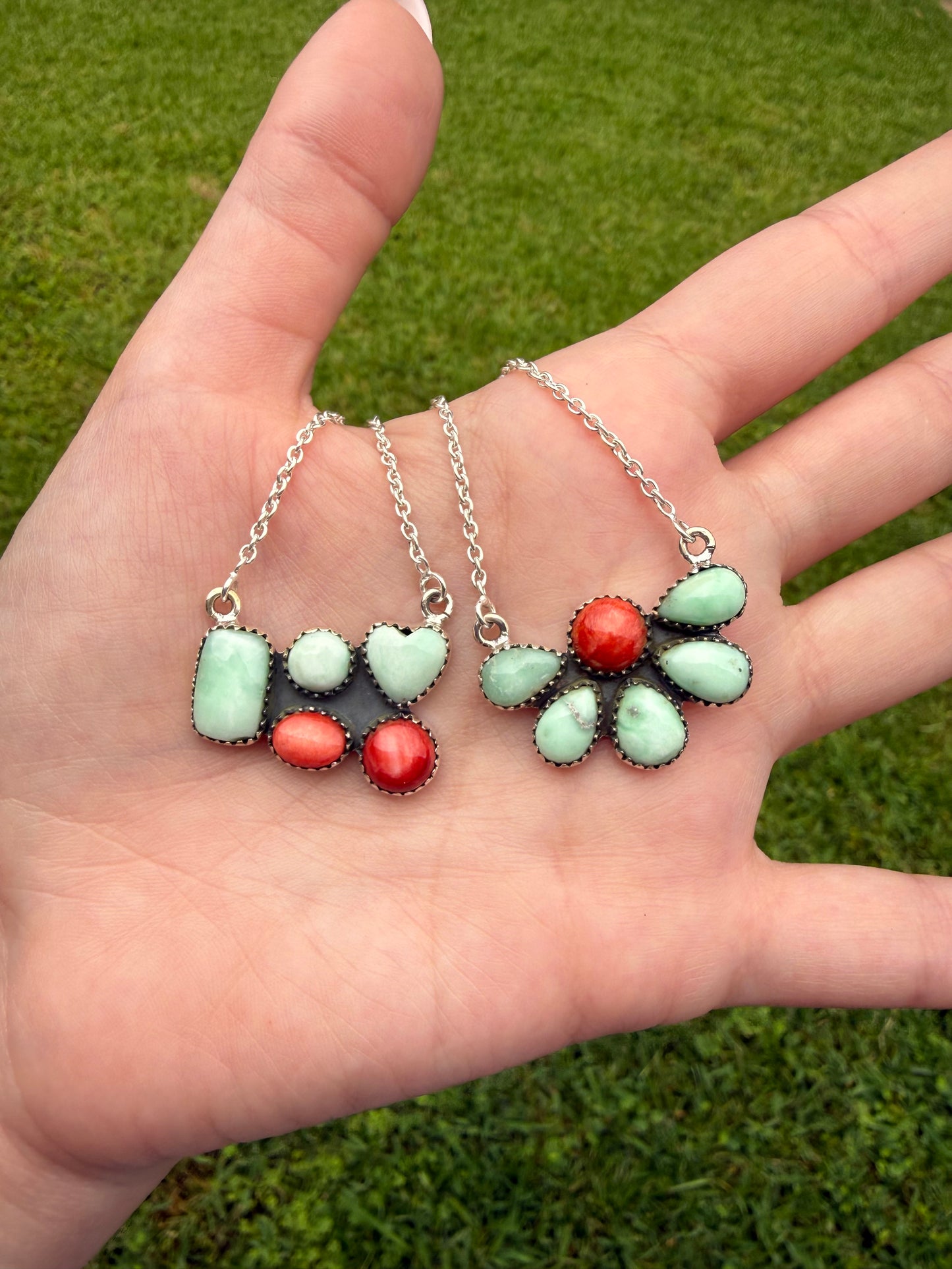 Paloma And Red Spiny Sterling Silver Bar or Half Cluster Necklace