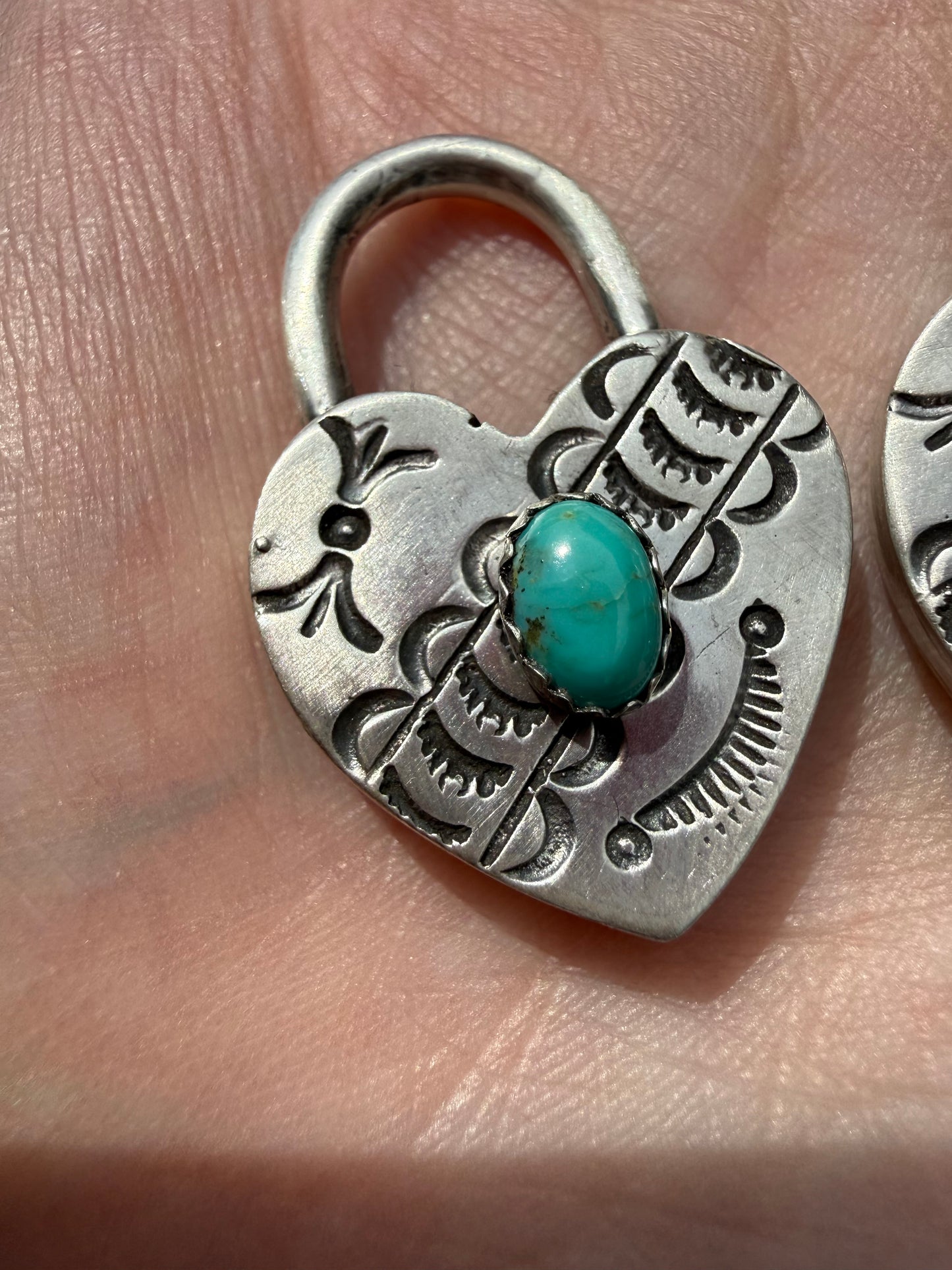 Navajo Turquoise or Pink Conch Heart Locket Sterling Silver Pendant