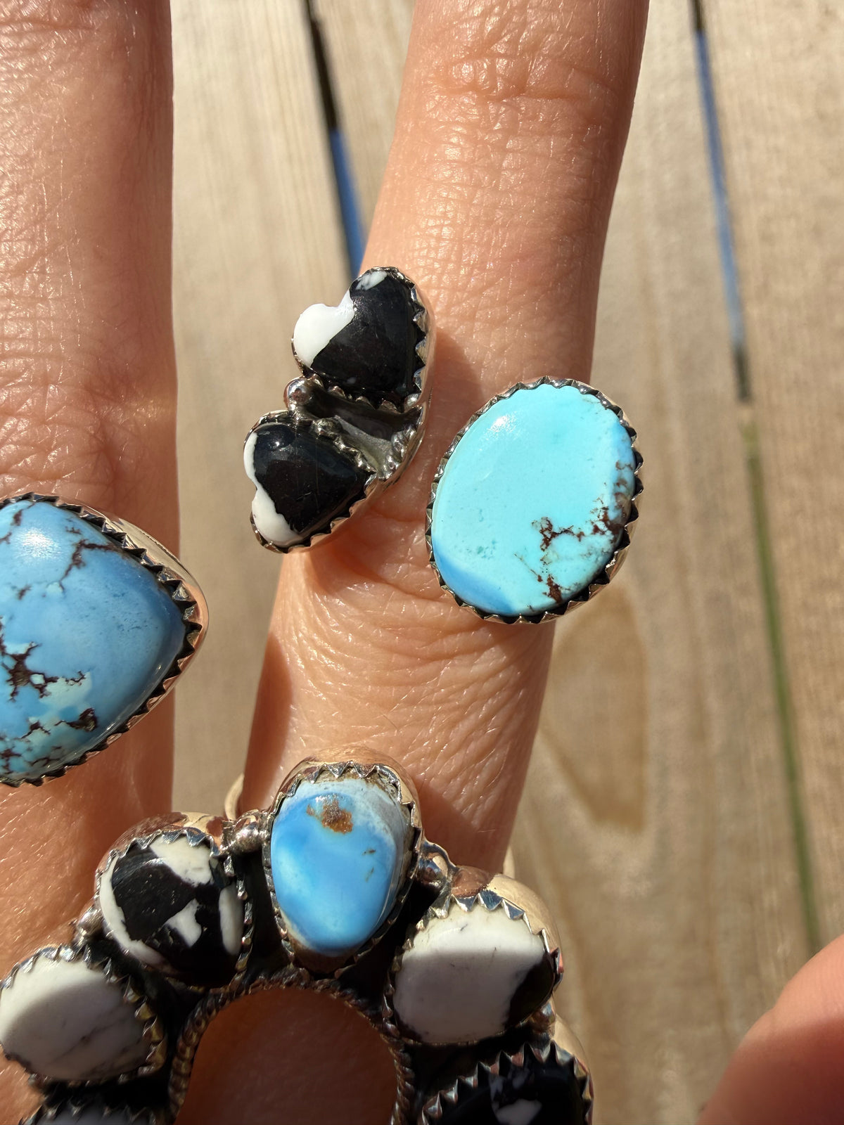 Golden Hills Turquoise and White Buffalo Sterling Silver Adjustable Ring