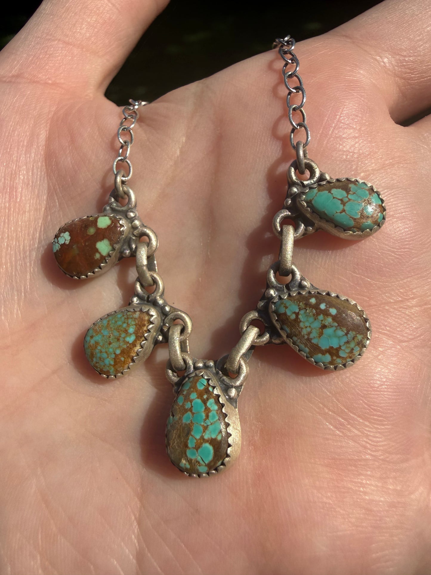 Multi 5 Stone Charm Petal Style Sterling Silver Necklace