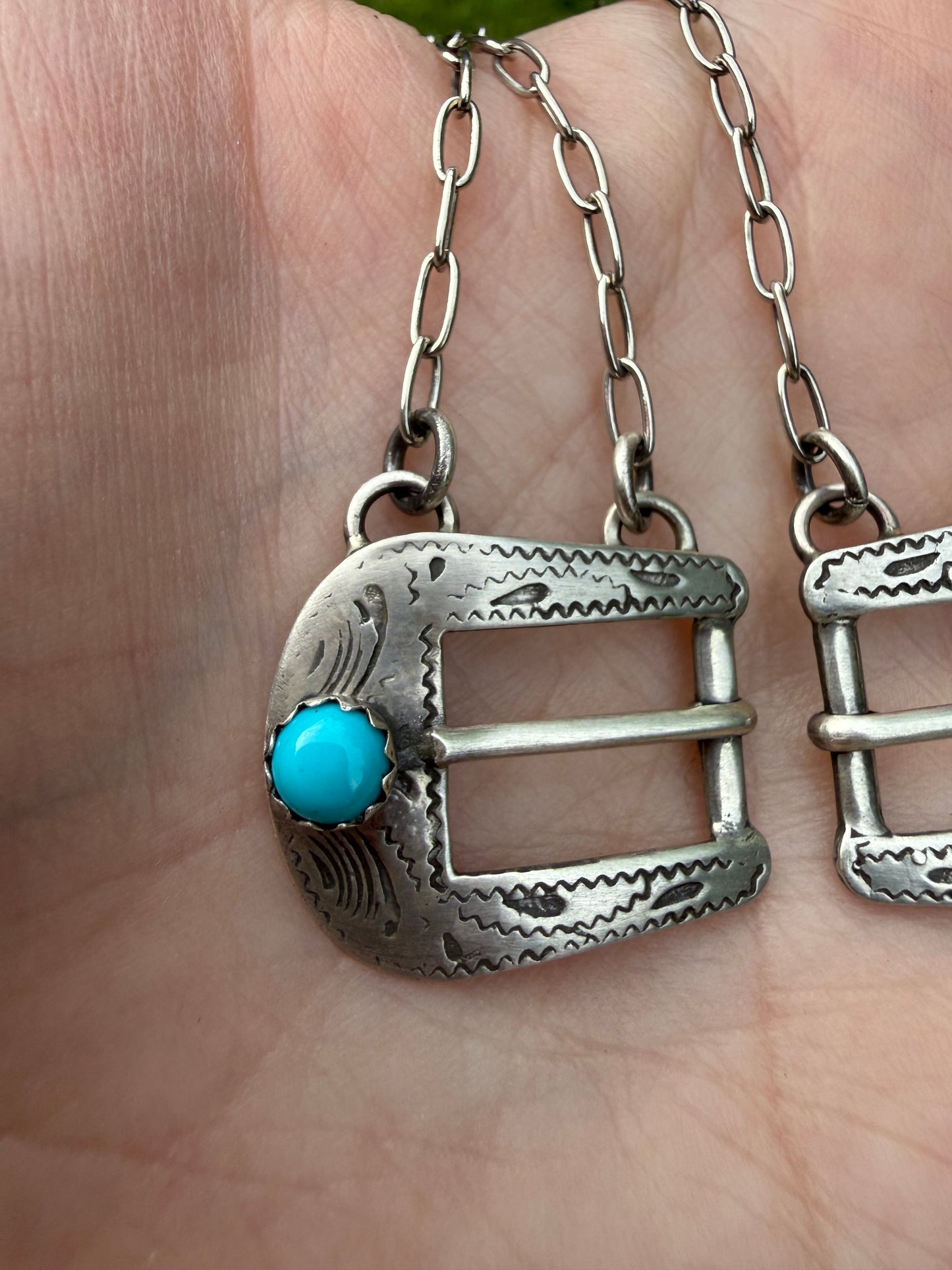 Native Turquoise or Pink Conch Belt Buckle Sterling Silver Necklace