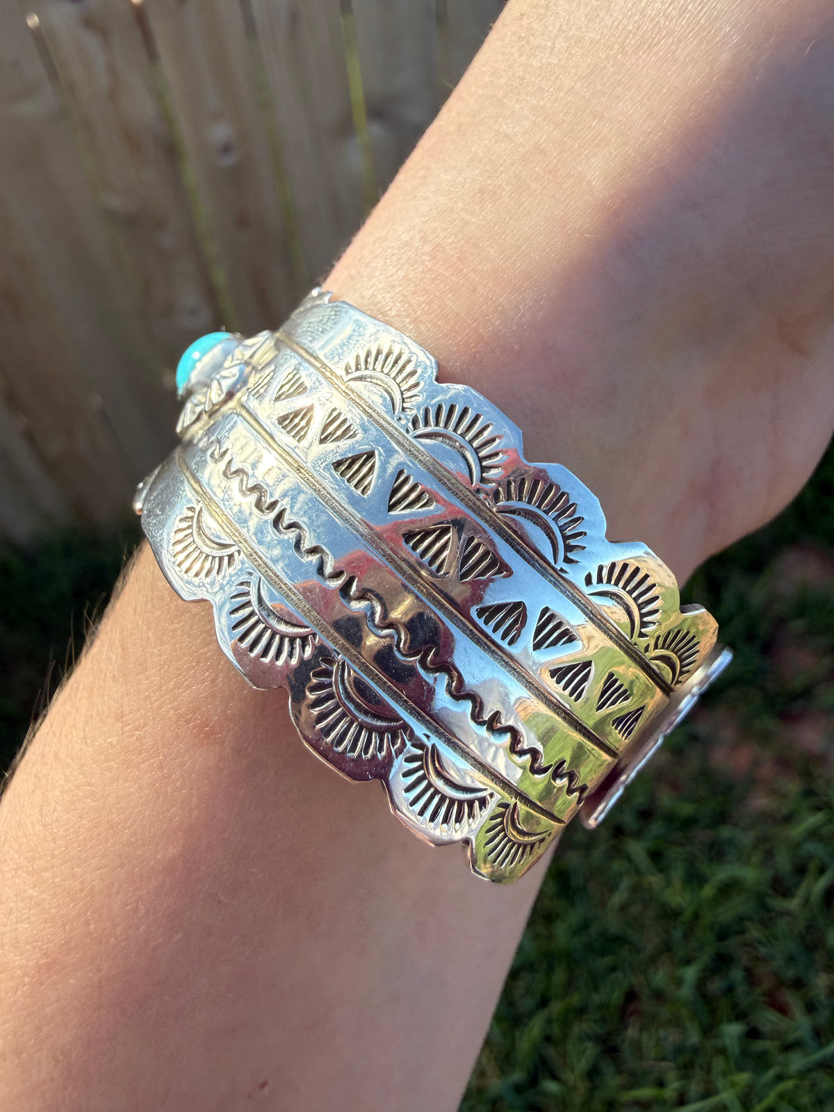 Navajo 3 Stone Thick Sterling Silver Detailed Accent Stamped Sterling Silver Cuff by Jason Bahe