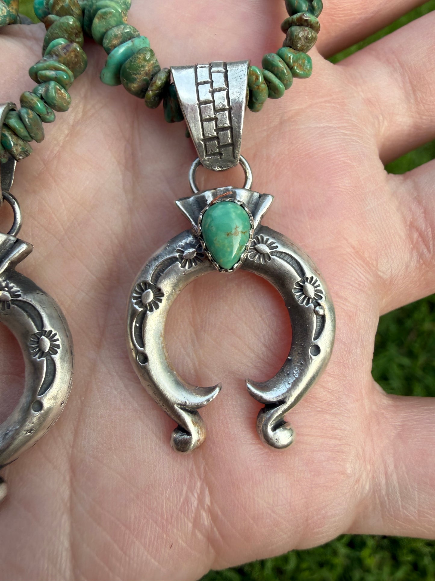 Navajo Turquoise Naja Sterling Silver Pendant with Turquoise Chip Necklace