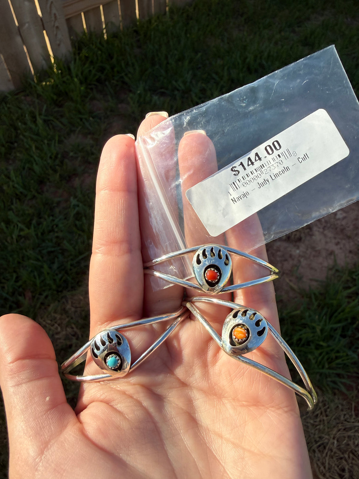 Navajo Turquoise, Orange Spiny or Coral Bear Paw Sterling Silver Handmade Cuff Bracelet