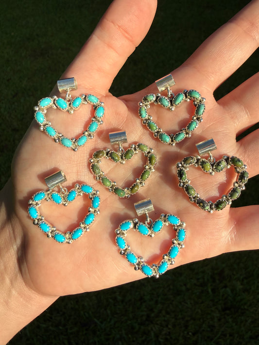 Navajo Turquoise Heart Outline Sterling Silver Pendant