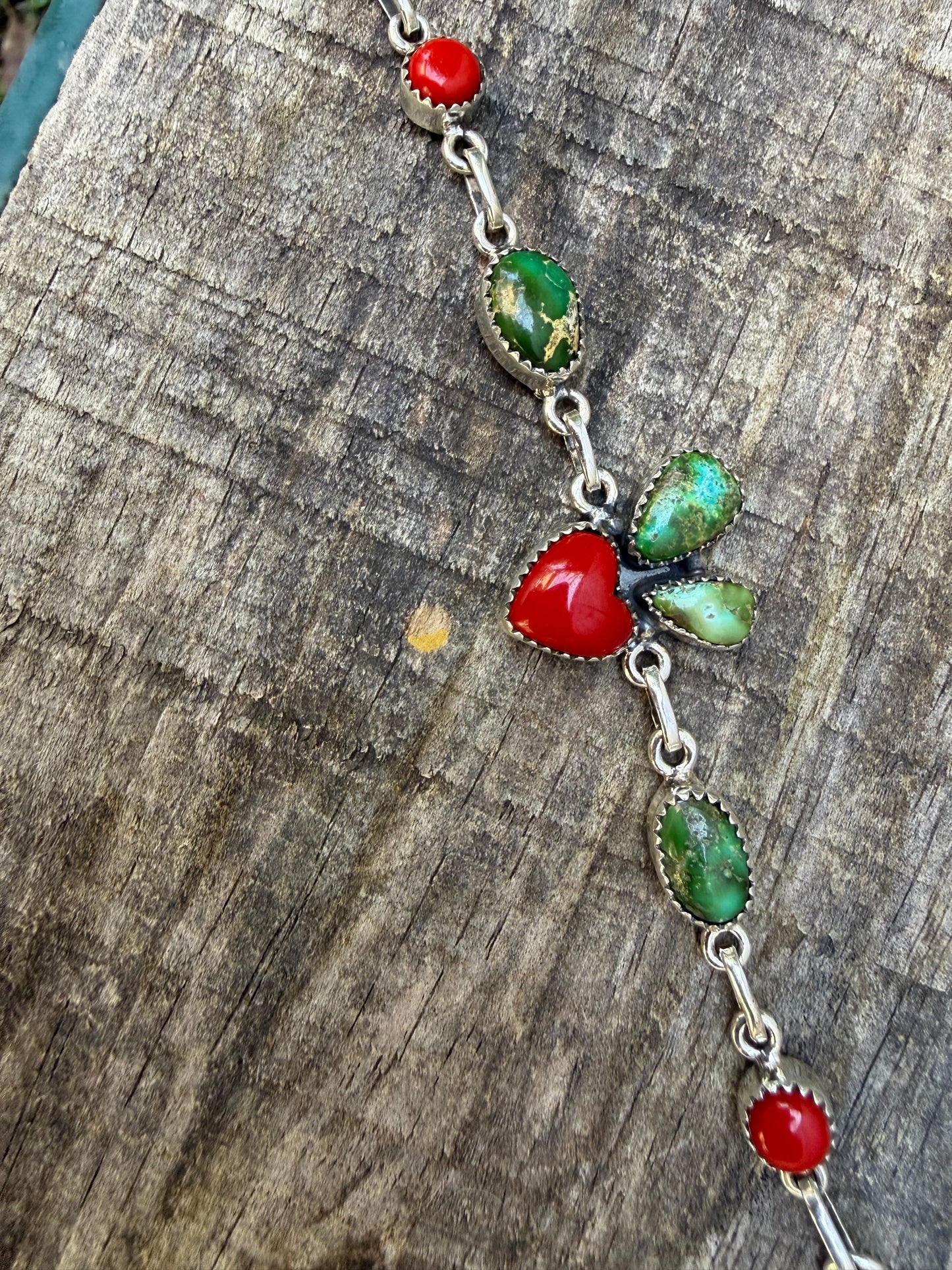 Cherry Red Rosarita and Sonoran Gold Turquoise Sterling Silver Bracelet