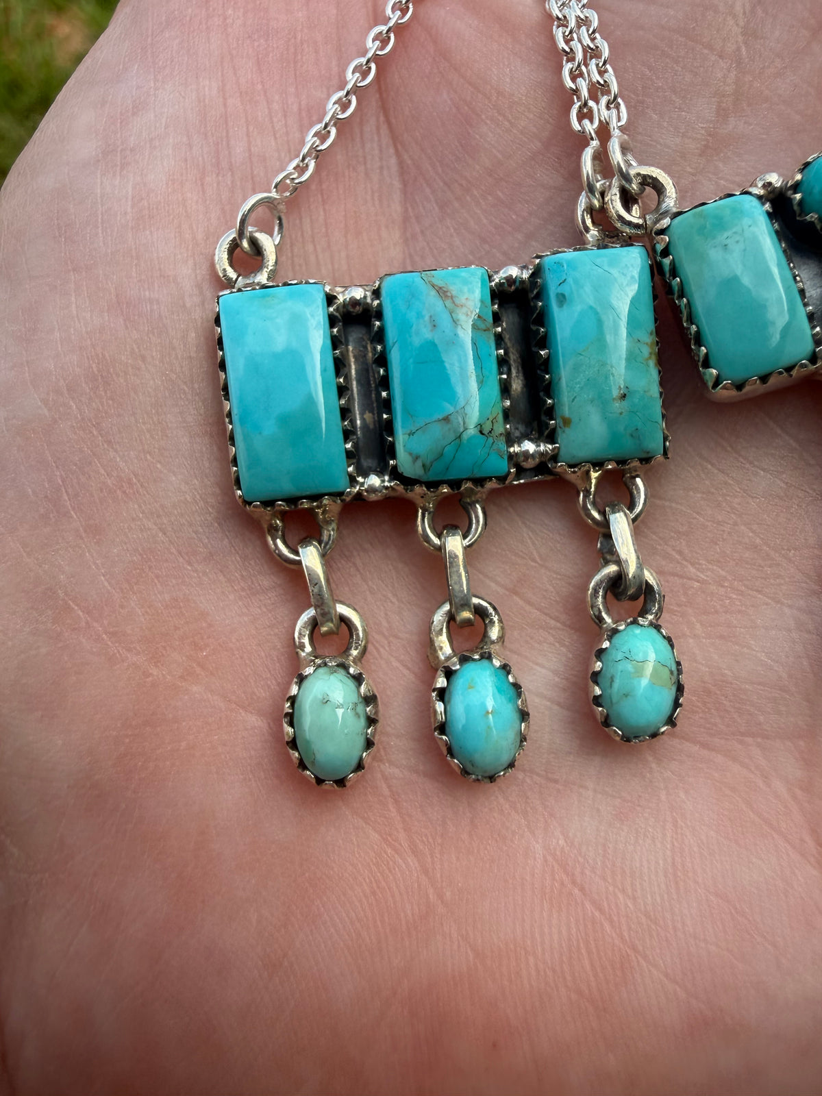 Kingman Turqouise Rain Drop Bar Sterling Silver Necklace