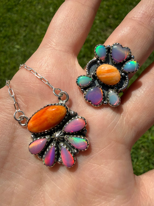 Orange Spiny And Pink Balloon Opal Sterling Silver Necklace or Ring